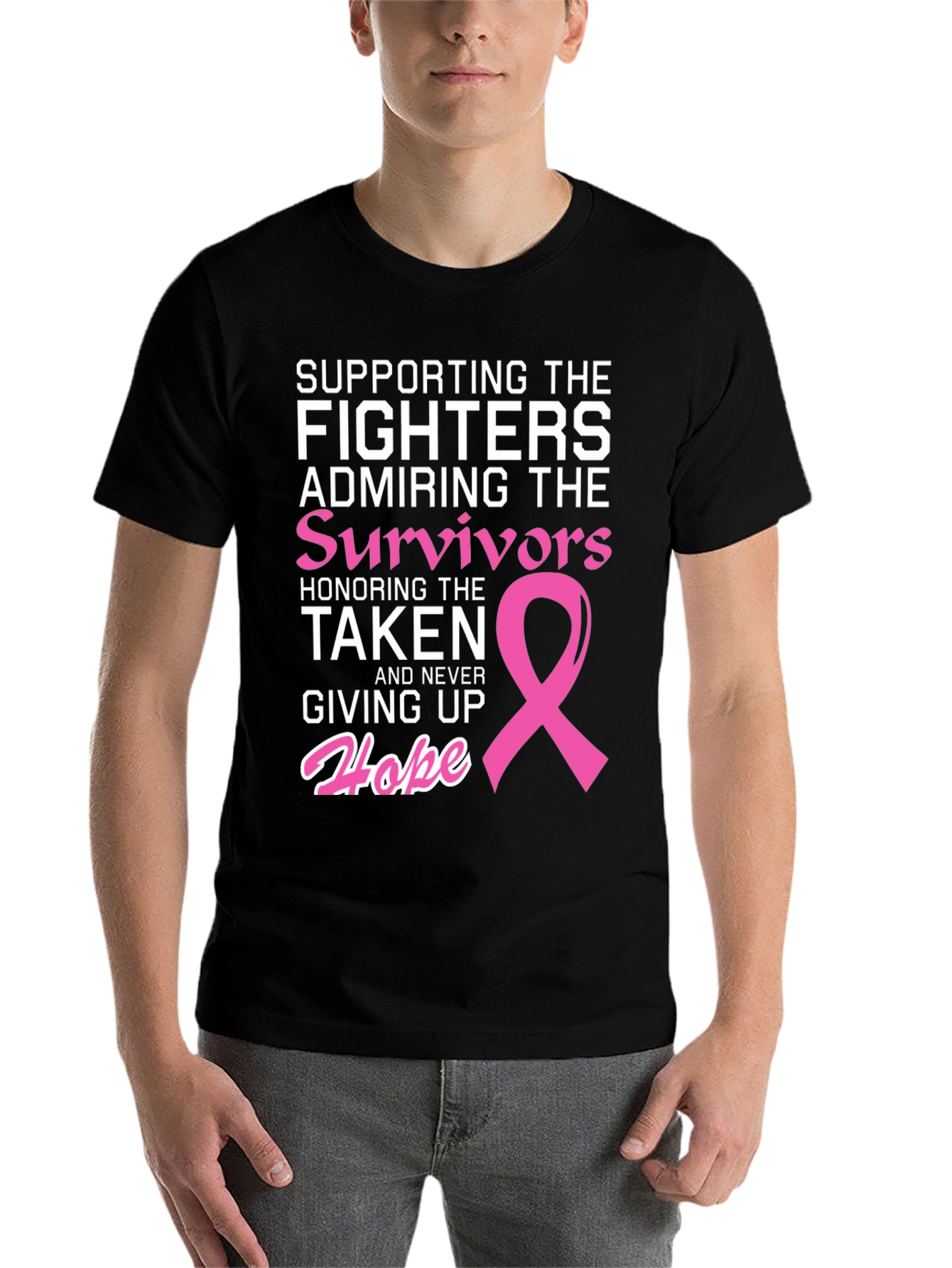 Black Breast Cancer Awareness T-Shirt: Fighters, Survivors, Hope view 7