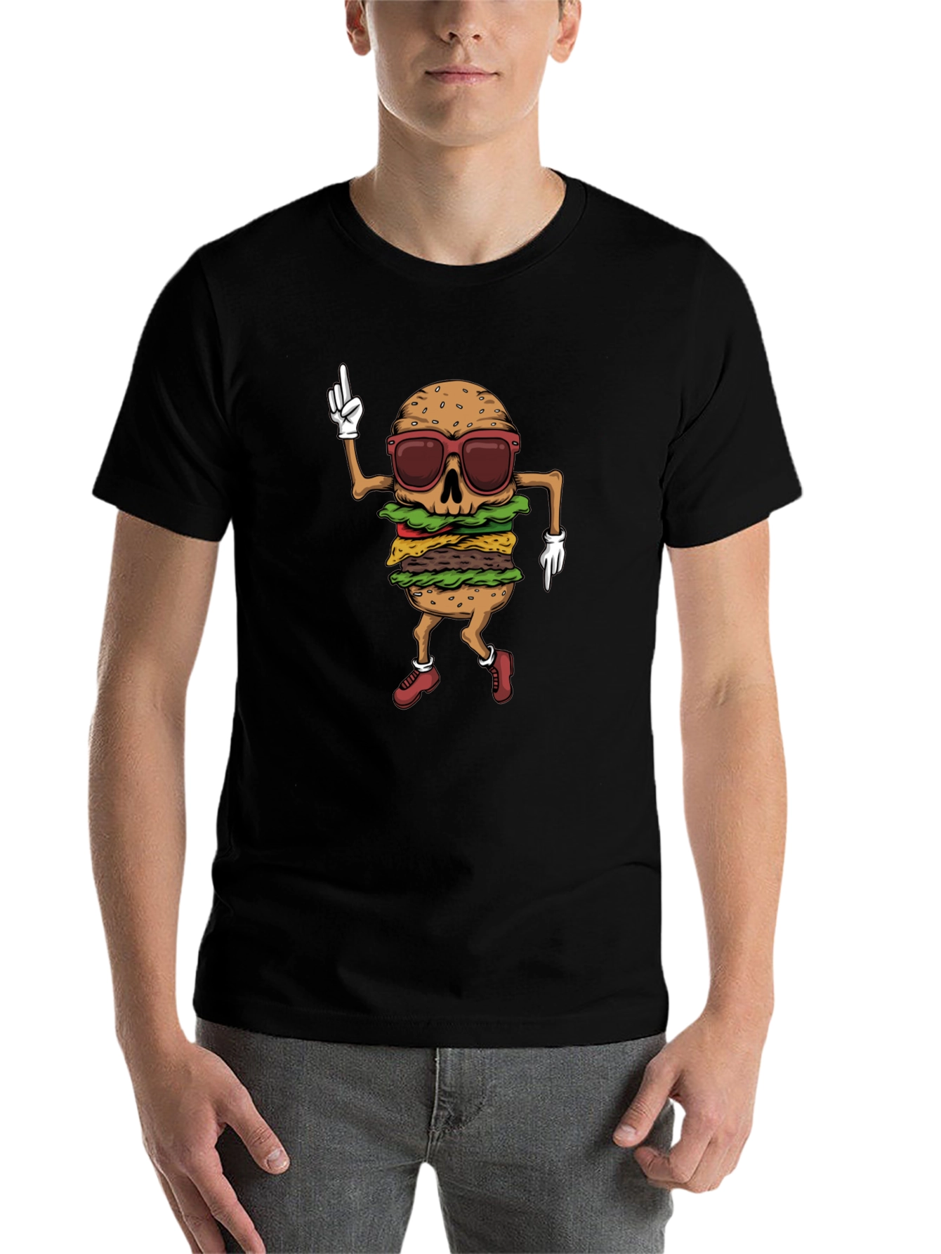 Black Burger Skeleton T-Shirt - Funny Graphic Tee view 7