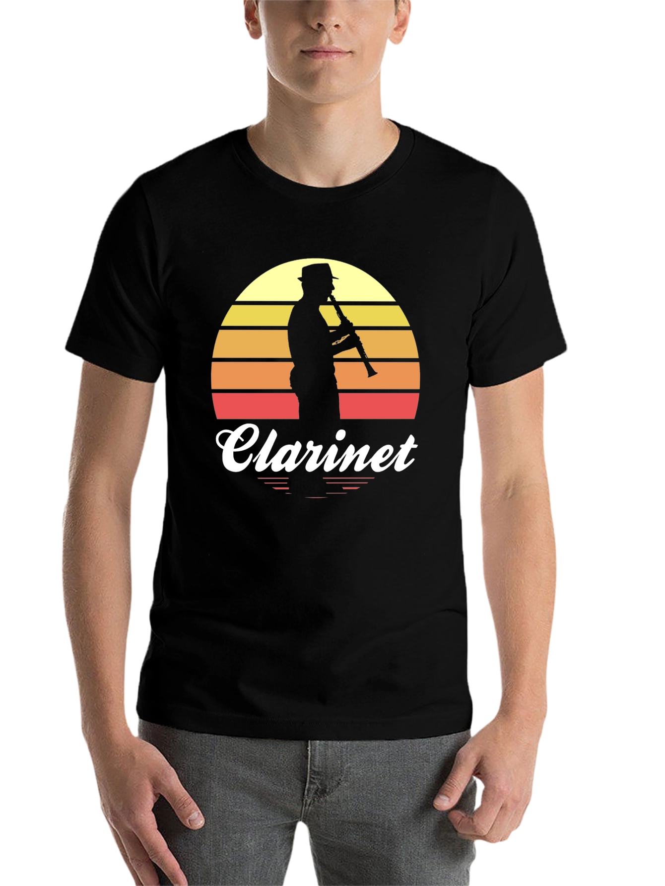 Black Vintage Clarinet Player T-Shirt view 7