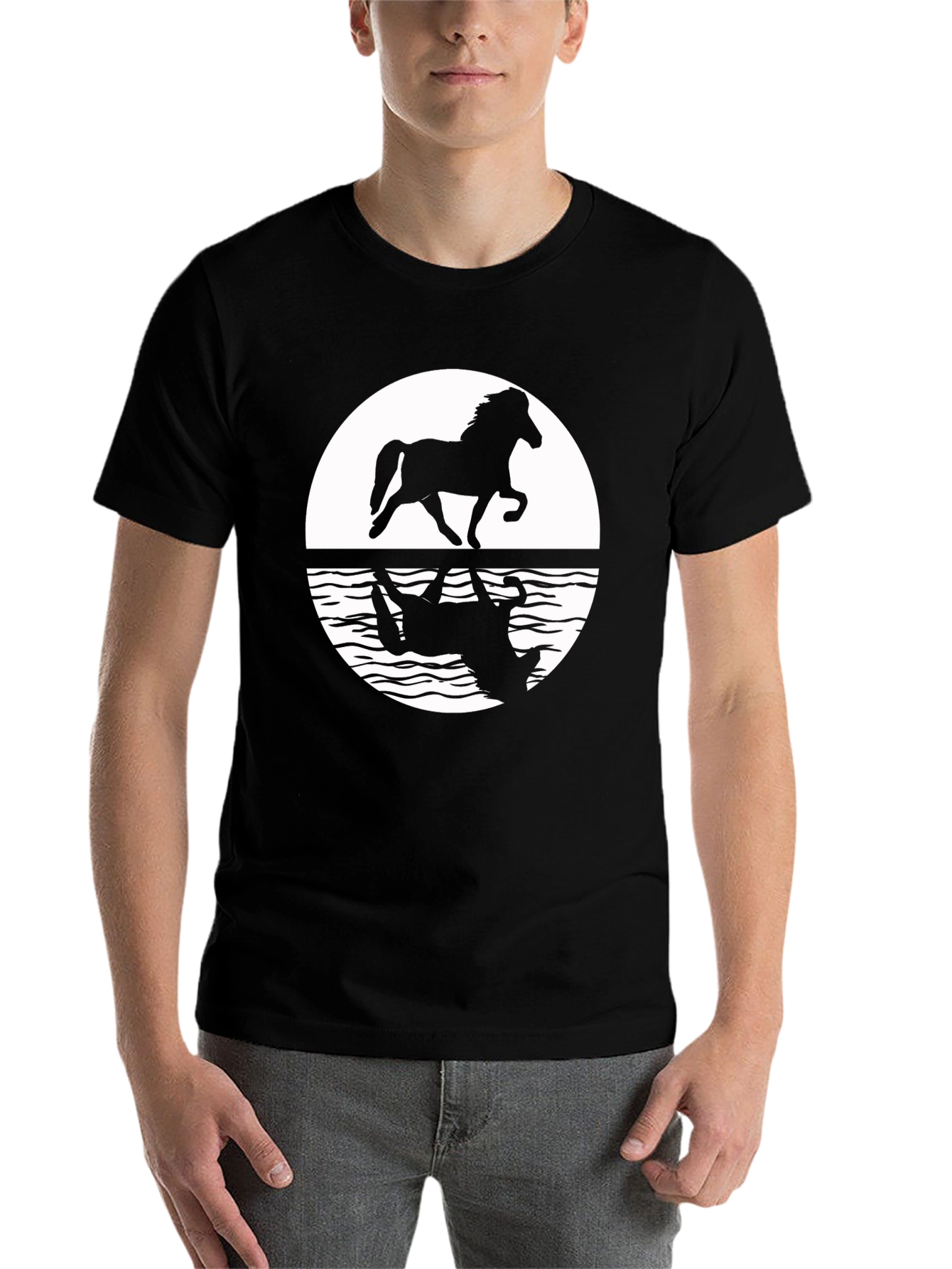 Black Horse Silhouette Graphic Tee - Black Cotton Blend view 7