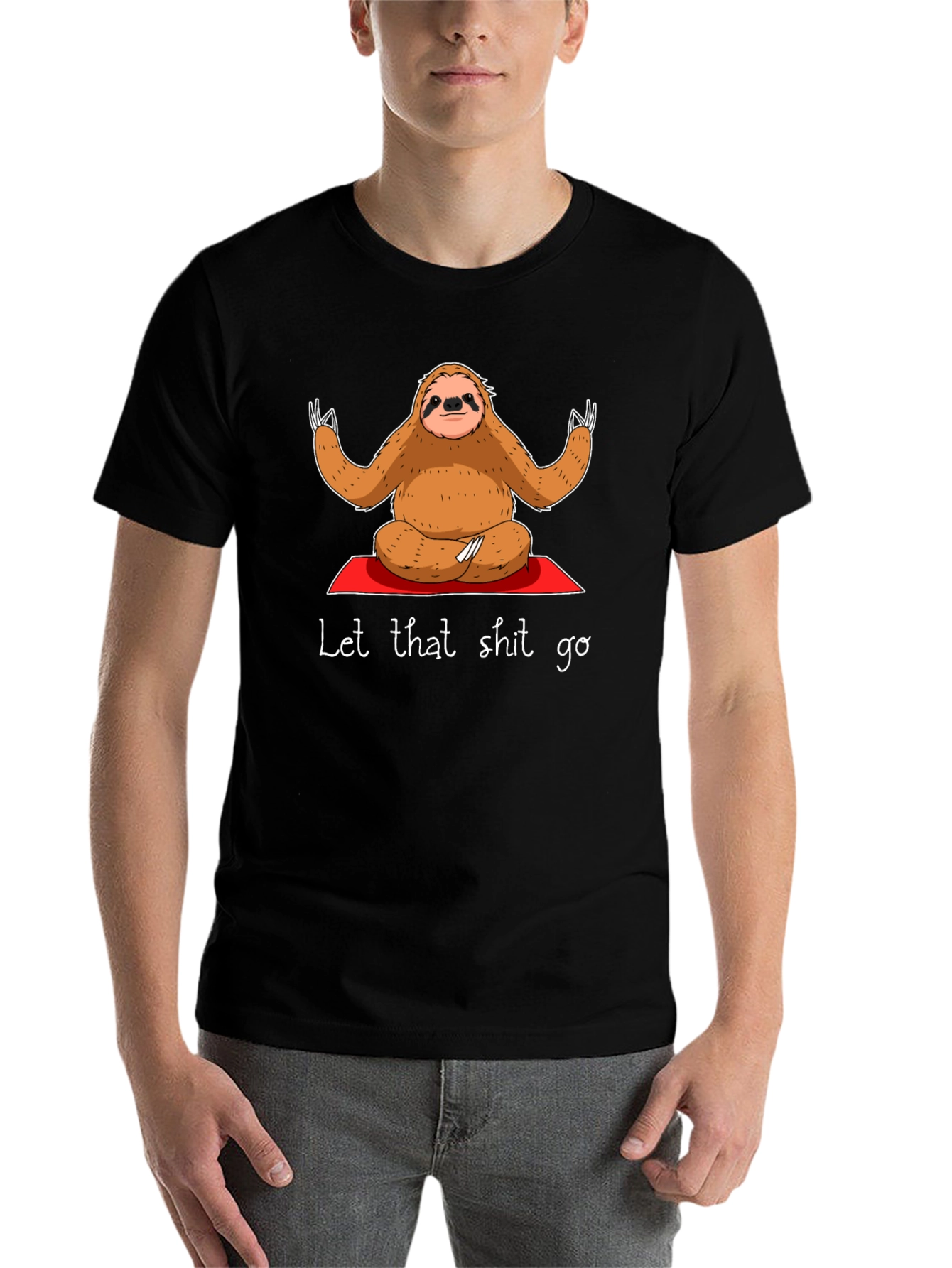 Black Sloth Yoga T-Shirt - Let That Shit Go view 7