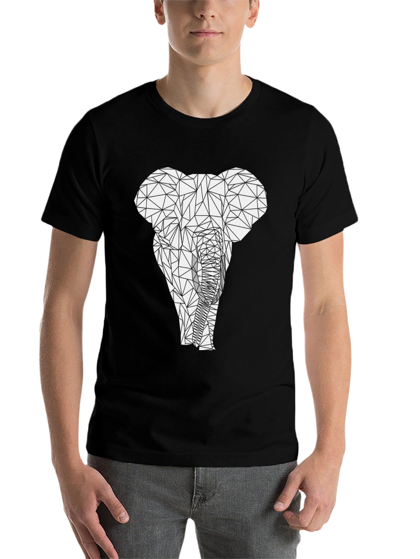 Black Geometric Elephant Graphic Tee - Modern Animal Print view 7