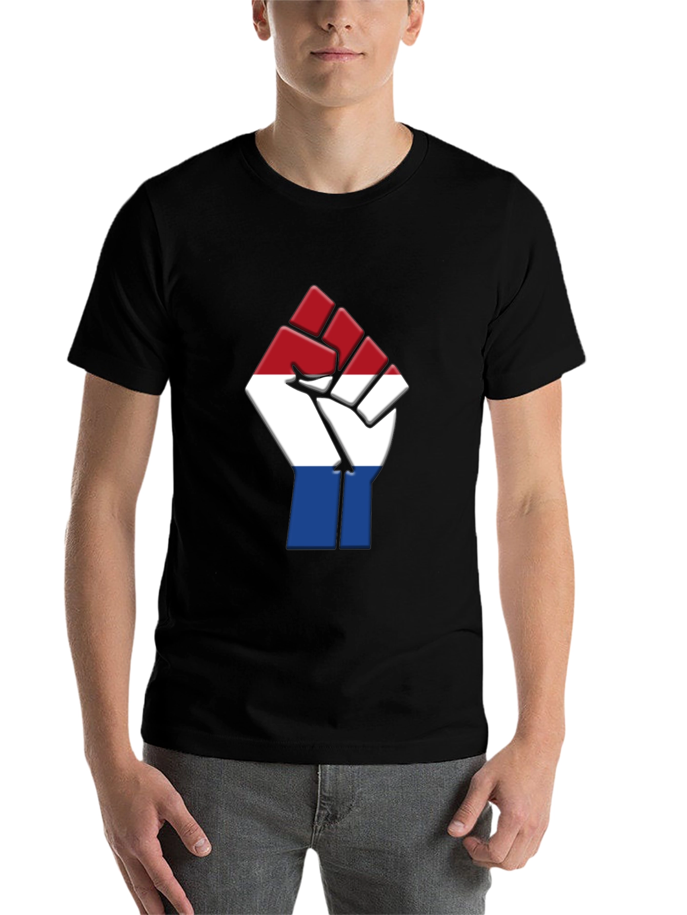 Black Netherlands Flag Fist T-Shirt - Black Pride Tee view 7