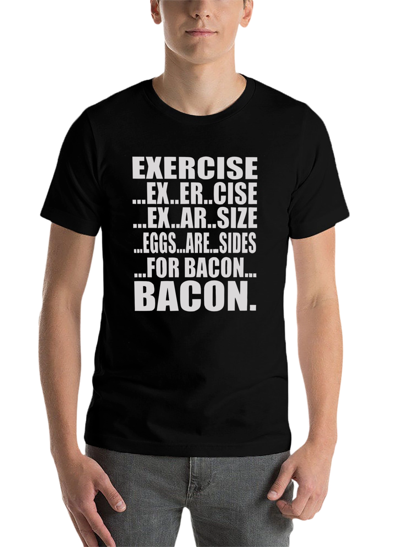 Black Bacon Over Exercise Funny Graphic T-Shirt view 7