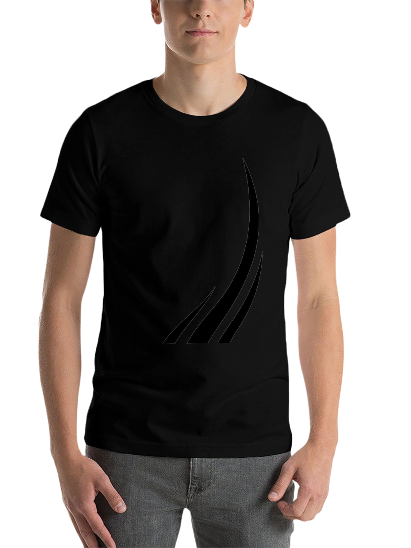 Black Men's Black Graphic Tee - Modern Curved Design view 7