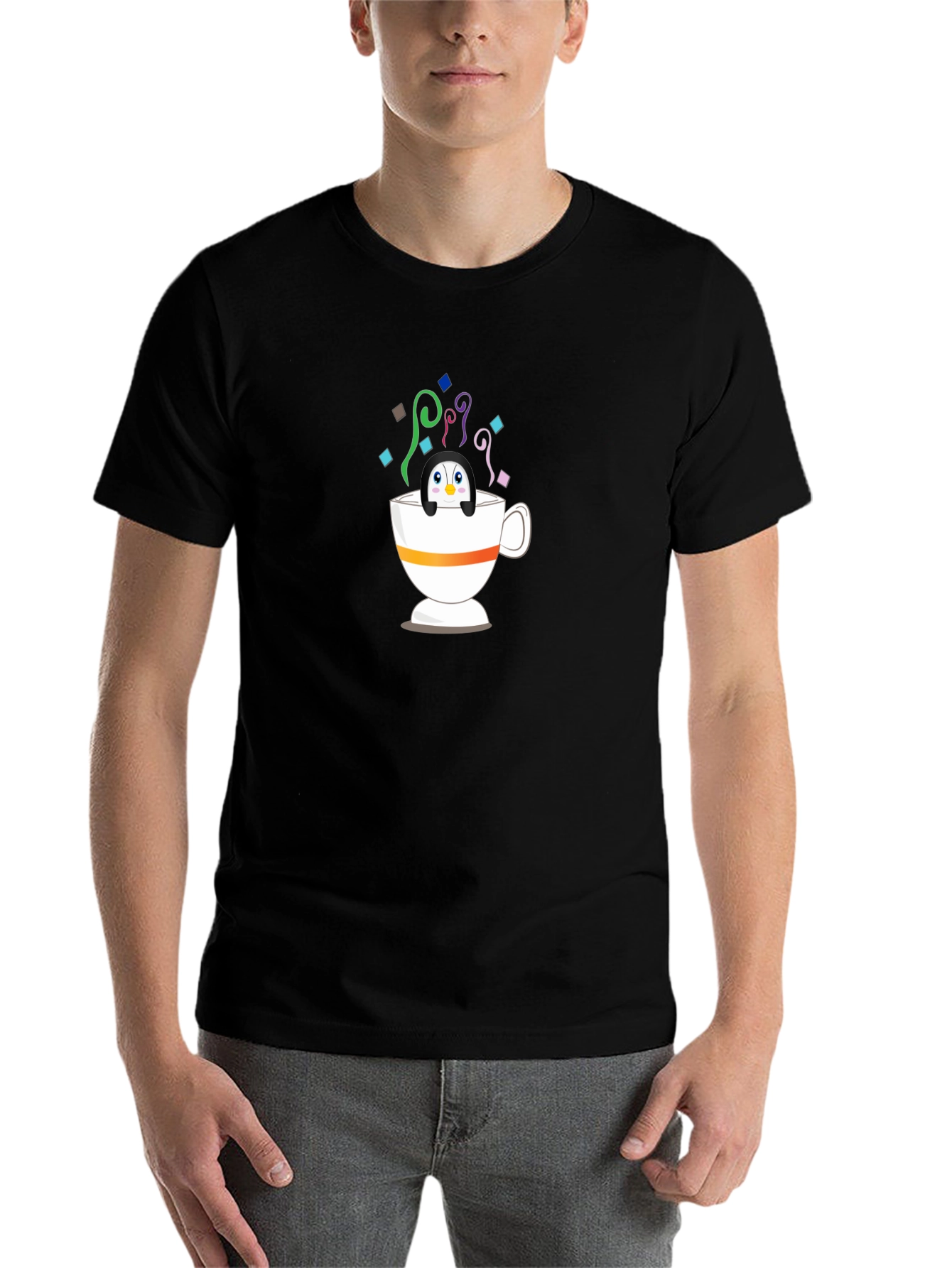 Black Penguin in Teacup Graphic Tee - Whimsical & Fun! view 7