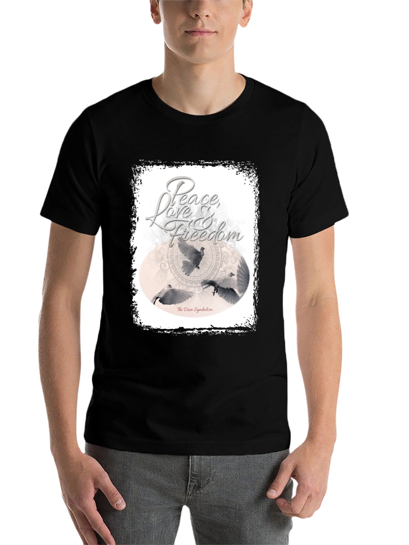 Black Peace Love Freedom Dove Graphic T-Shirt view 7