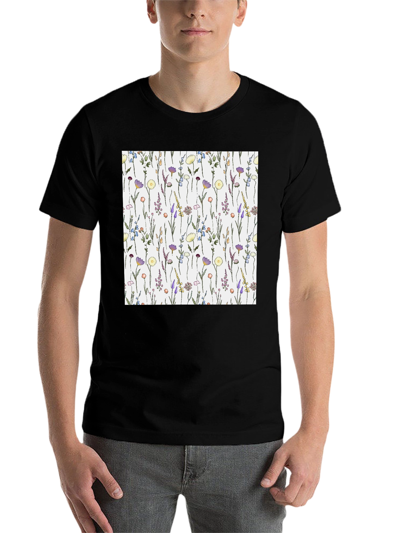 Black Floral Pattern T-Shirt - Soft Cotton Blend view 7