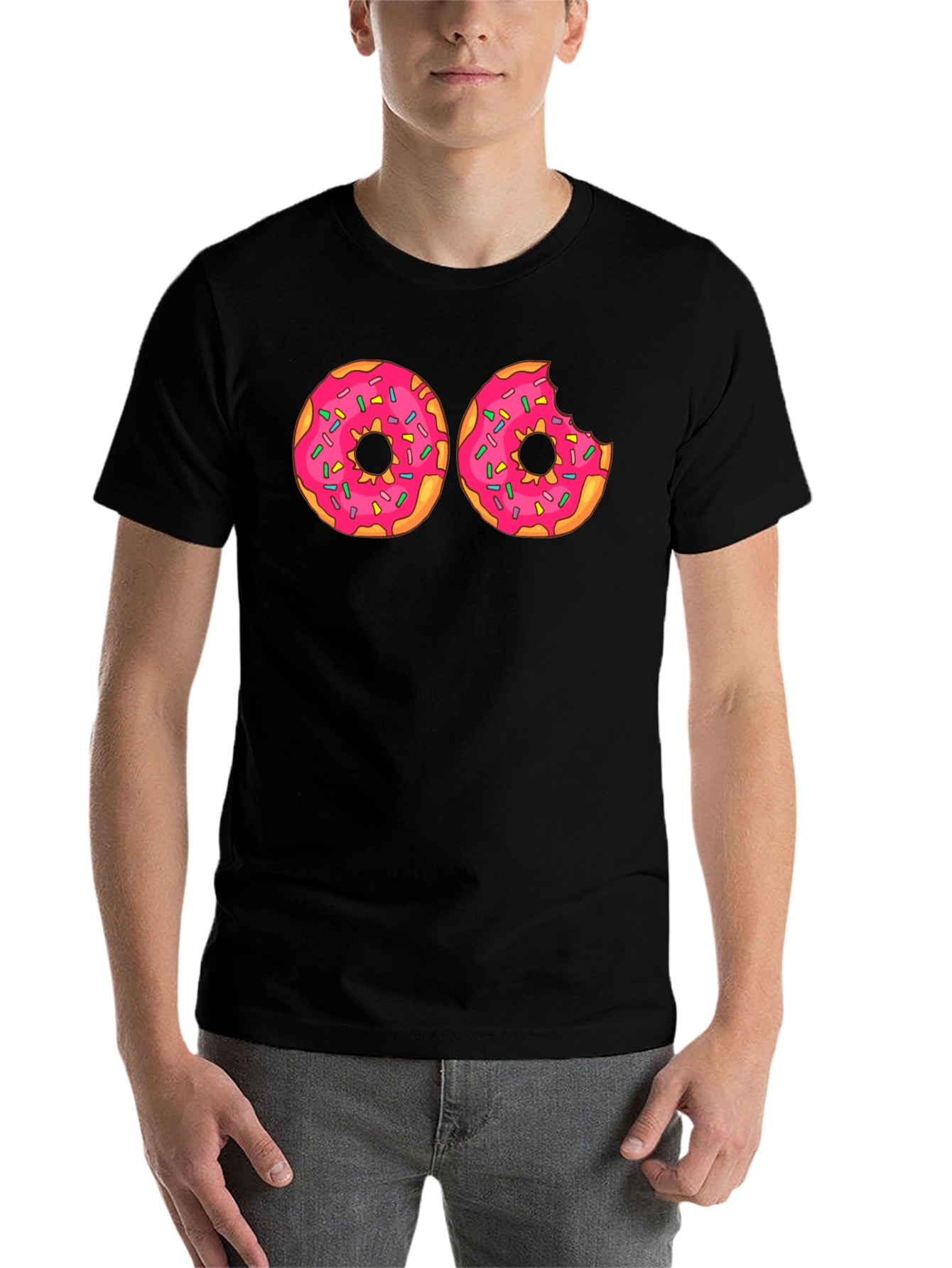 Black Donut Graphic T-Shirt - Pink Frosted Donuts Tee view 7