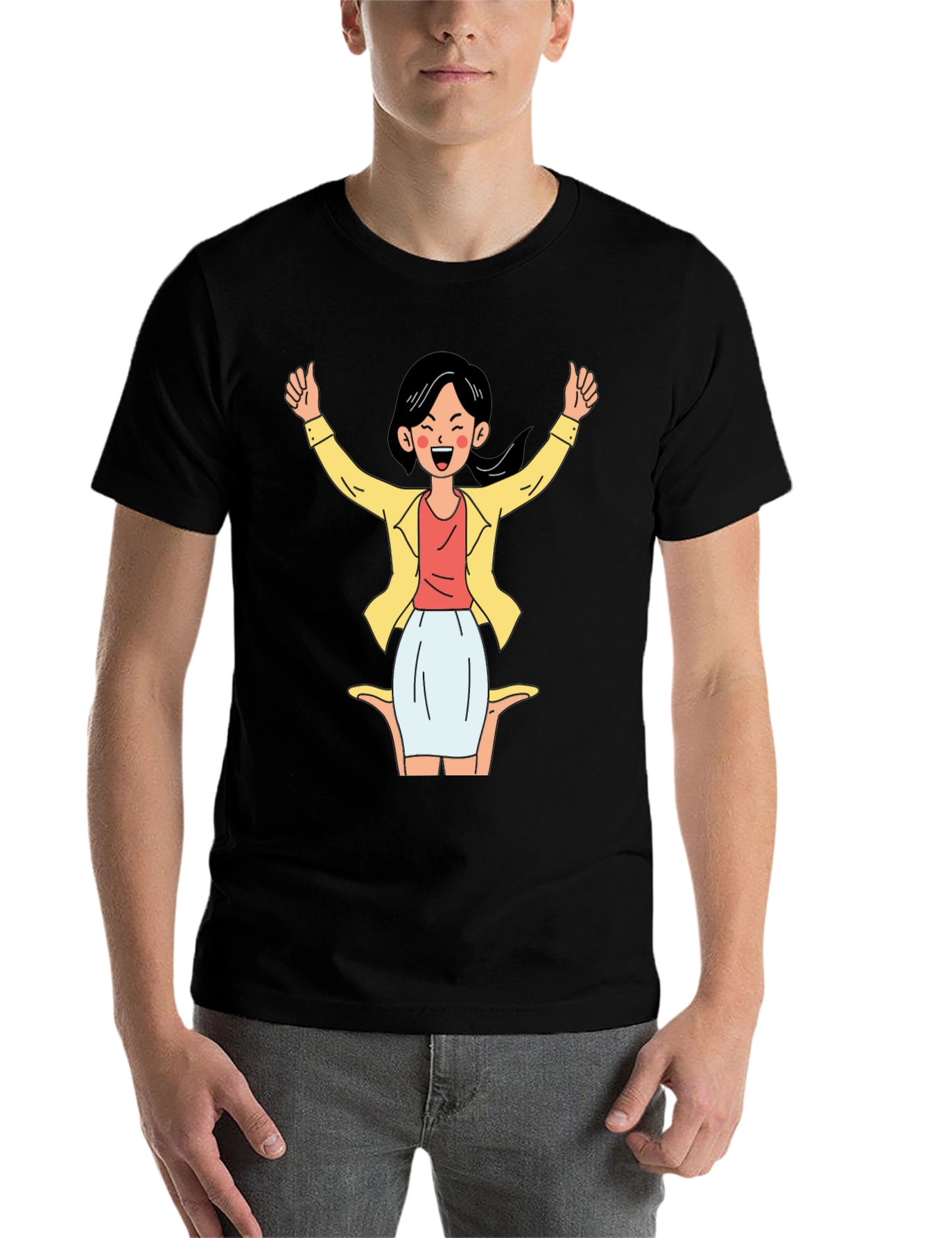 Black Black T-Shirt with Cartoon Woman Graphic view 7