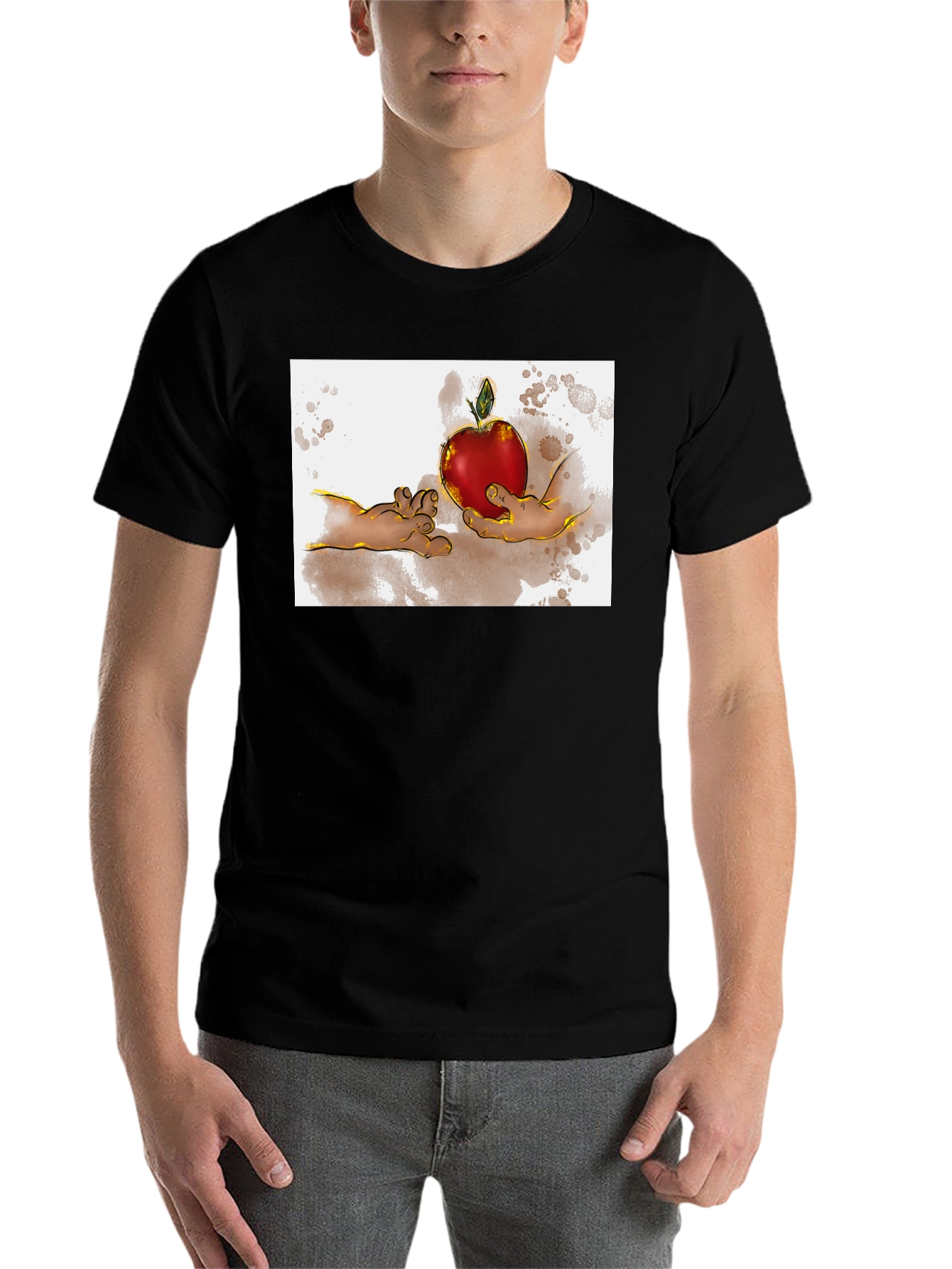 Black Creation of Adam Apple Graphic T-Shirt view 7