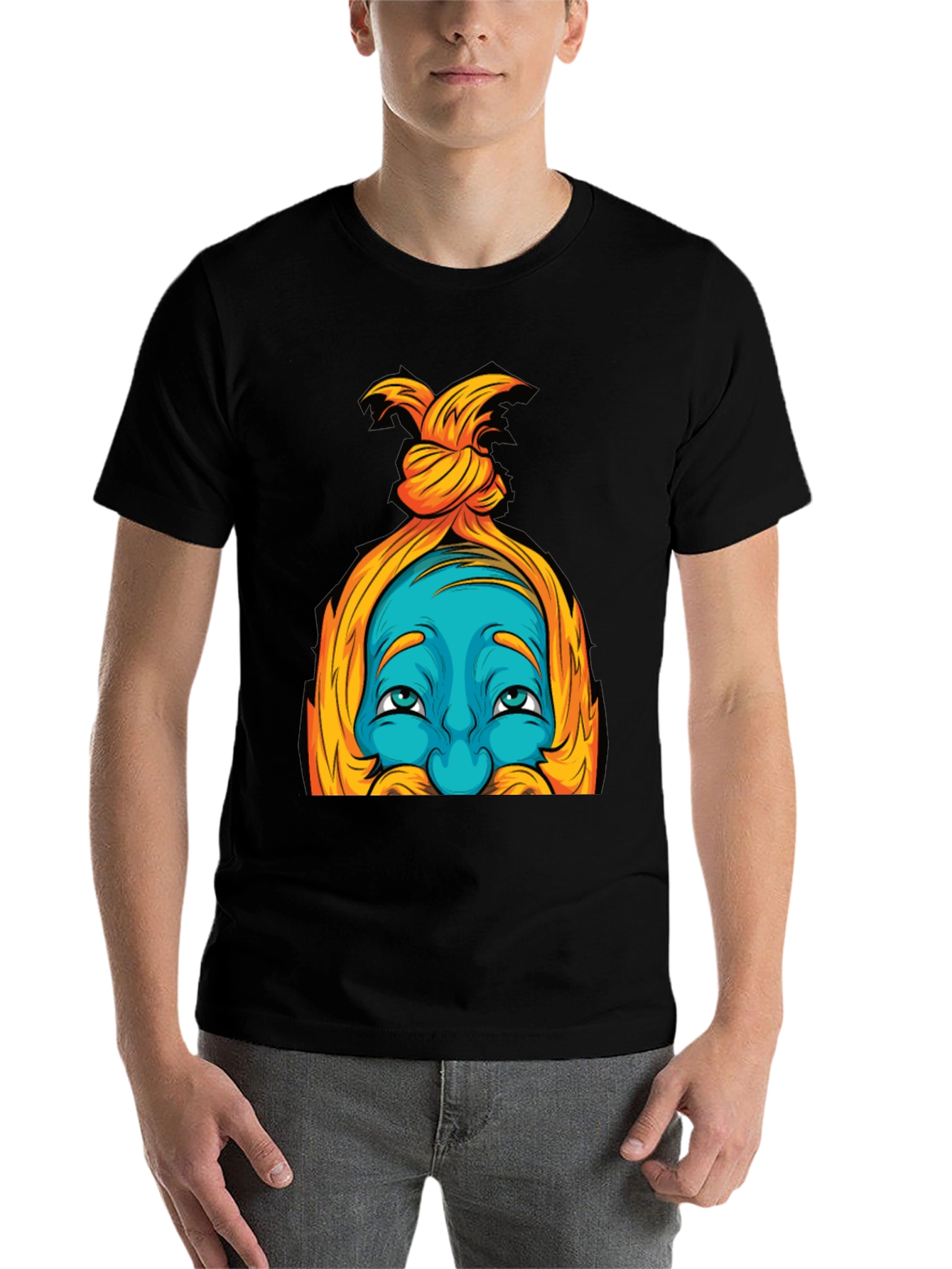 Black Blue Cartoon Face Graphic T-Shirt view 7