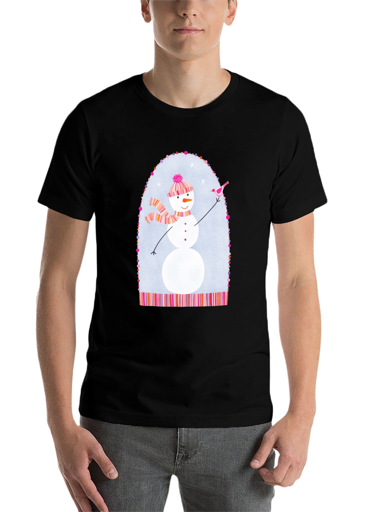 Black Snowman Graphic Tee - Festive Holiday Shirt view 7
