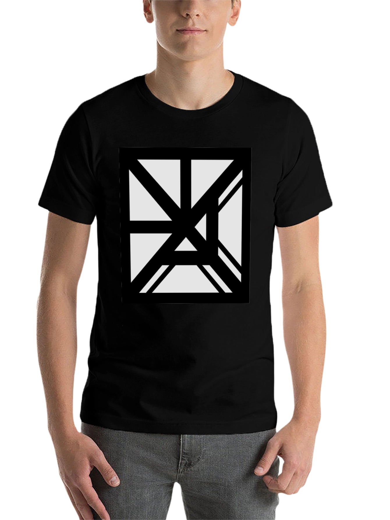 Black Abstract Geometric Graphic Black T-Shirt view 7