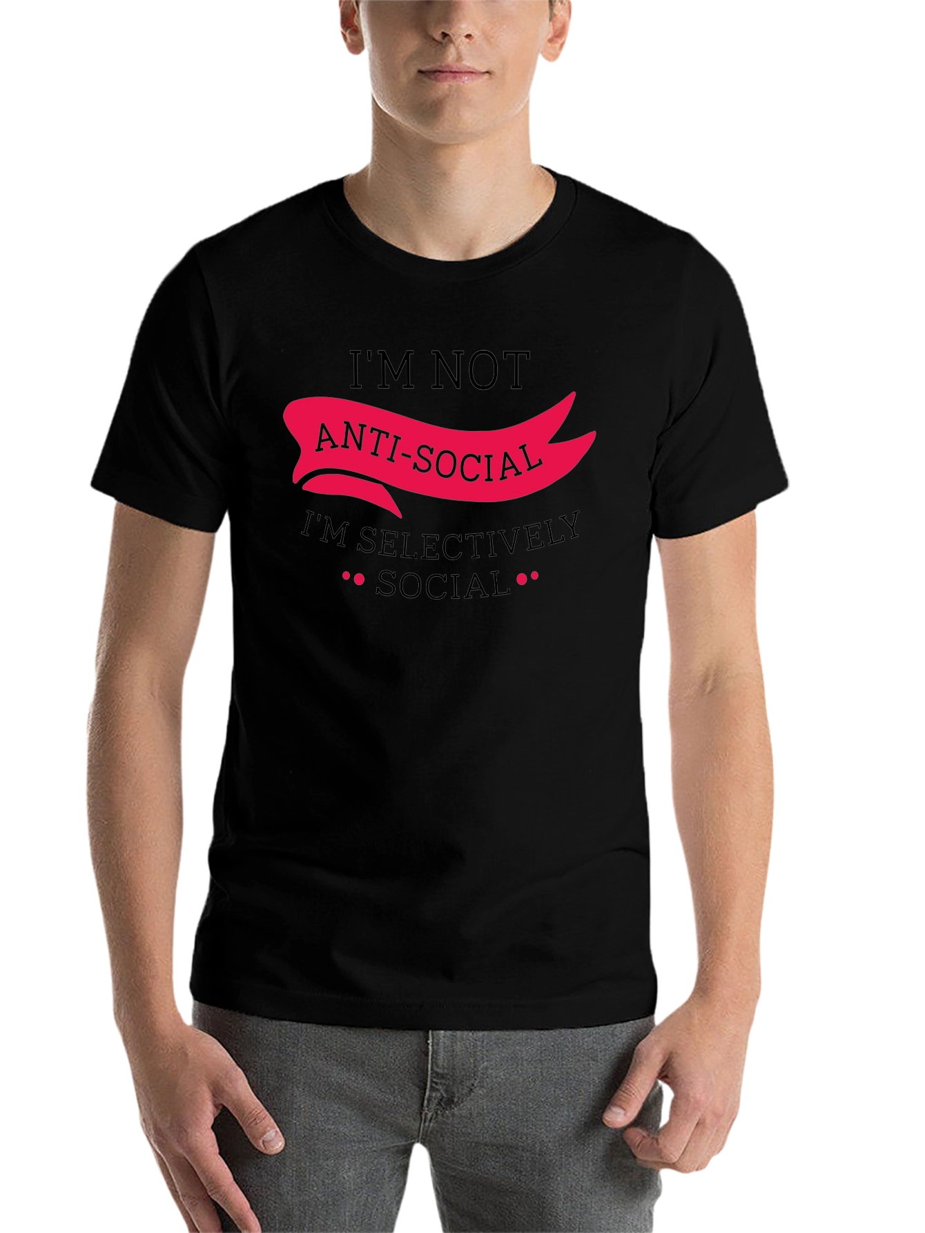 Black Anti-Social Selectively Social Funny Graphic Tee view 7