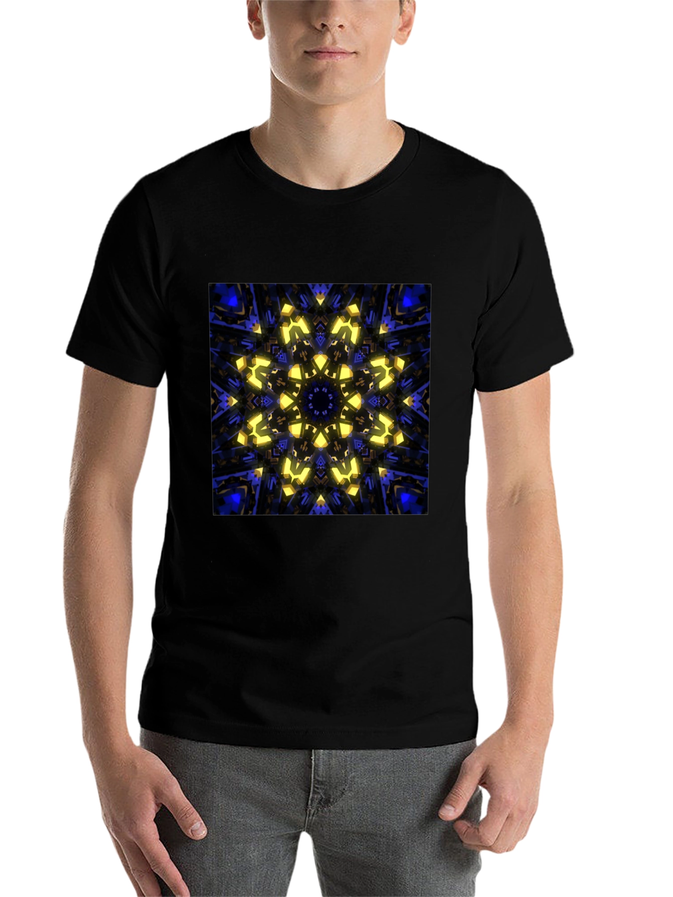 Black Abstract Kaleidoscope Graphic Print Black T-Shirt view 7