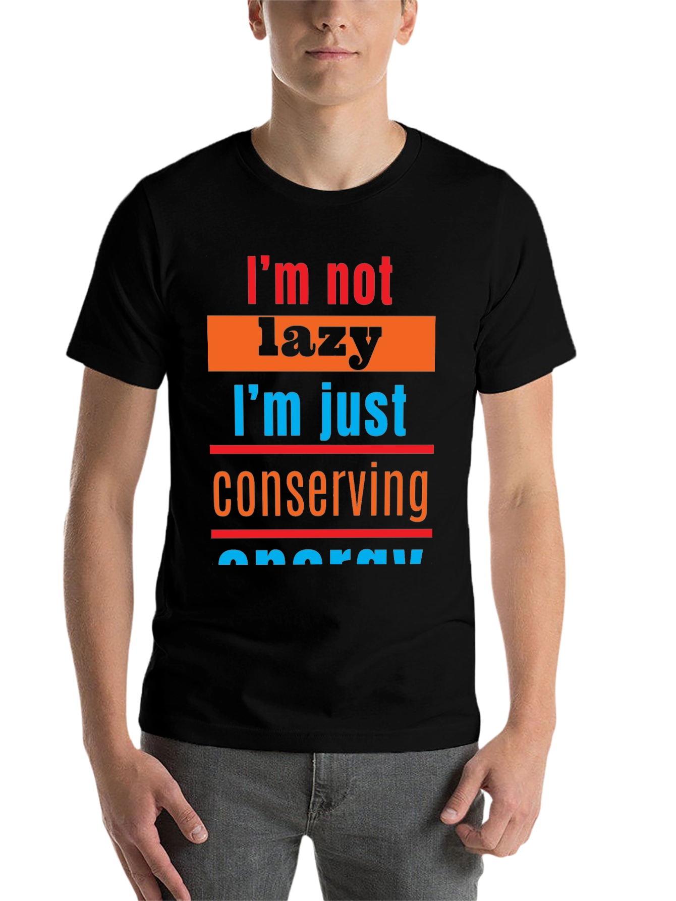 Black Lazy Conserving Energy Graphic Tee view 7