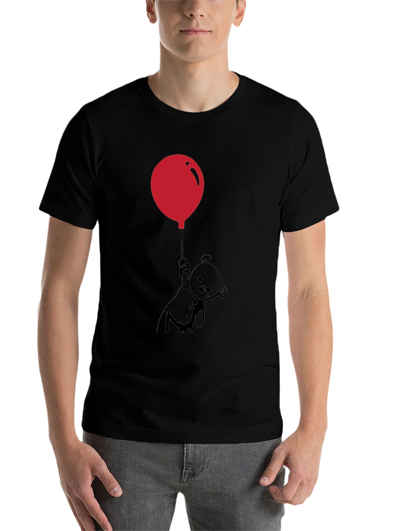 Black Whimsical Teddy Bear Balloon Graphic Tee - Black view 7