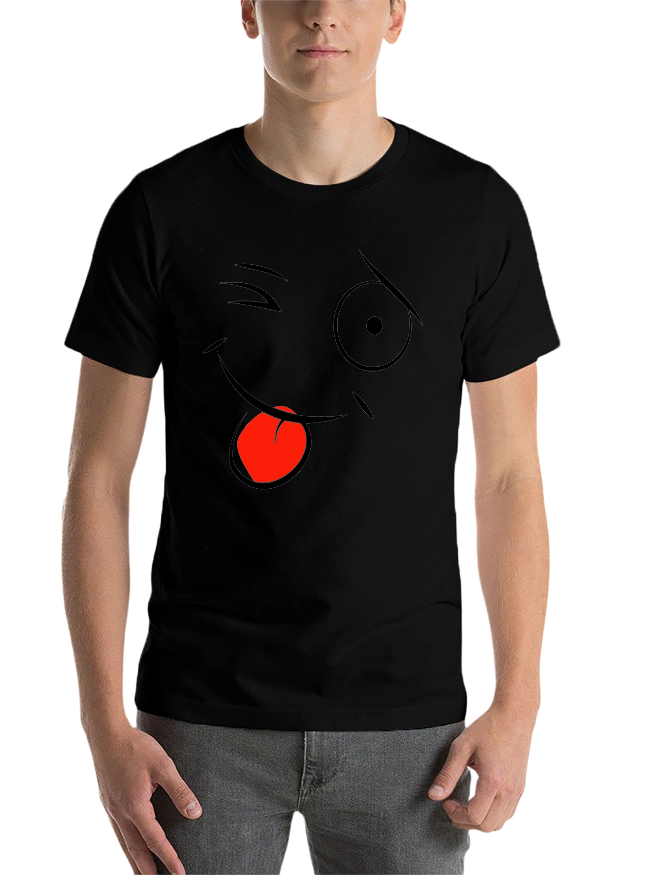 Black Funny Face Graphic Black T-Shirt view 7