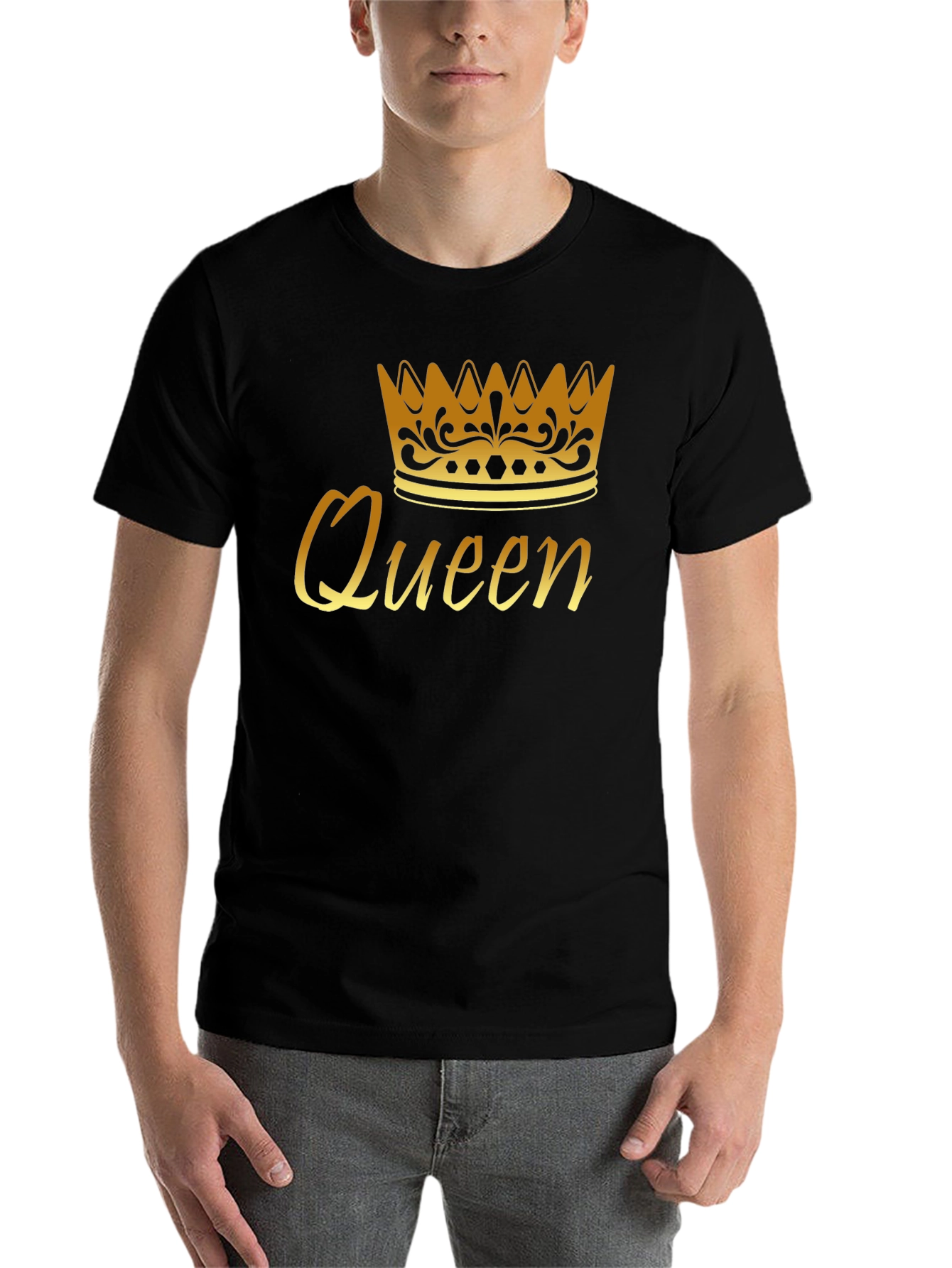 Queen Crown Graphic Tee - Gold Print Black T-Shirt - 7