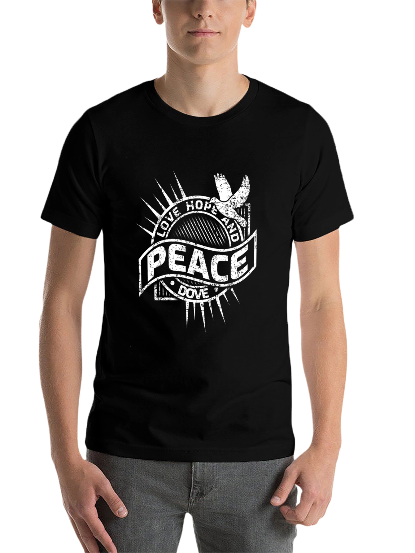 Black Love Hope Peace Dove Graphic T-Shirt view 7