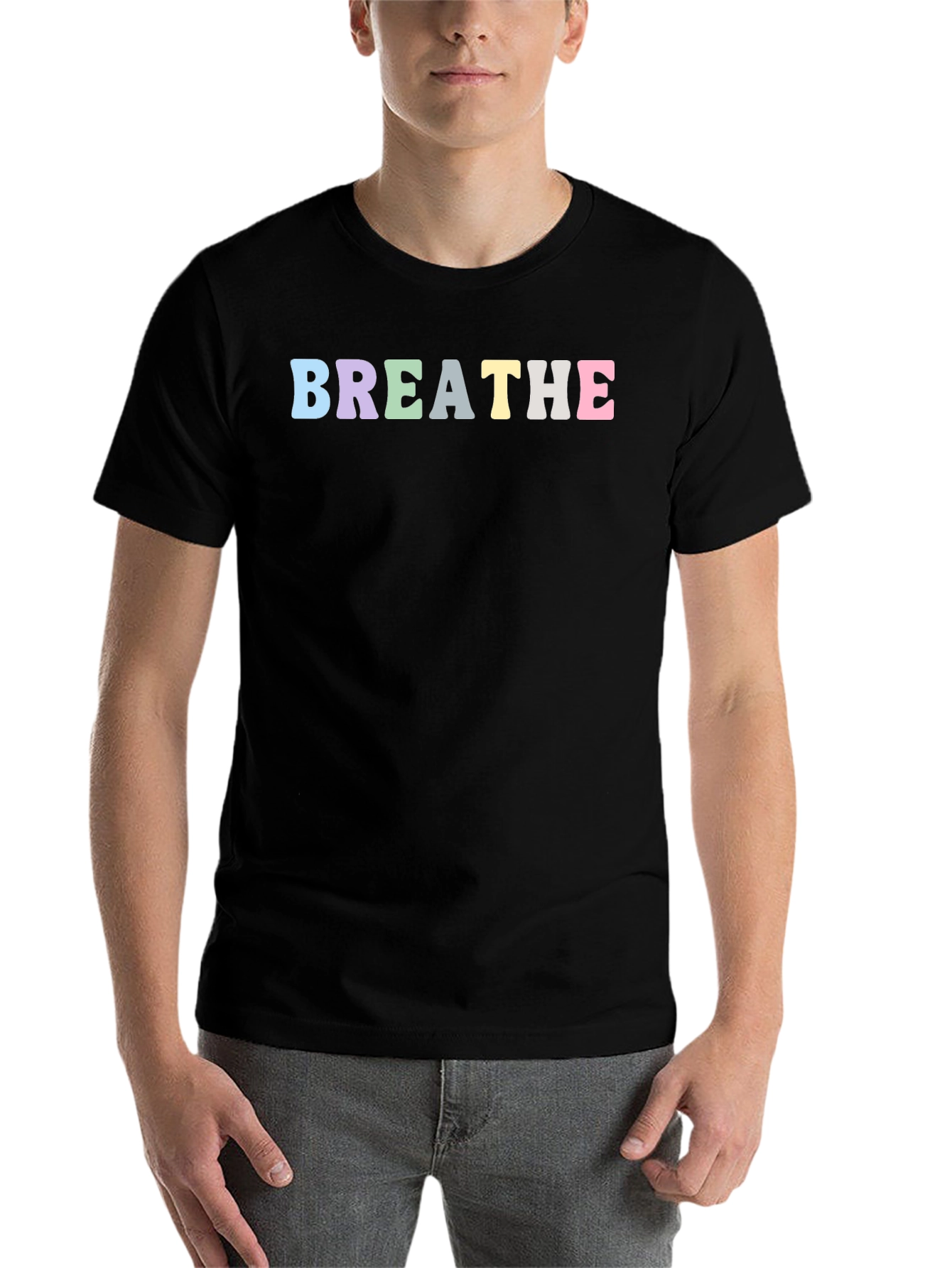 Black Breathe Graphic Tee - Relaxed Fit Cotton T-Shirt view 7