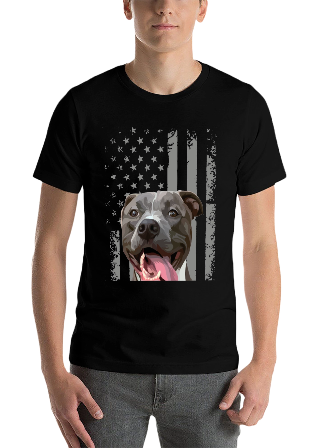 Black American Pitbull Flag T-Shirt view 7