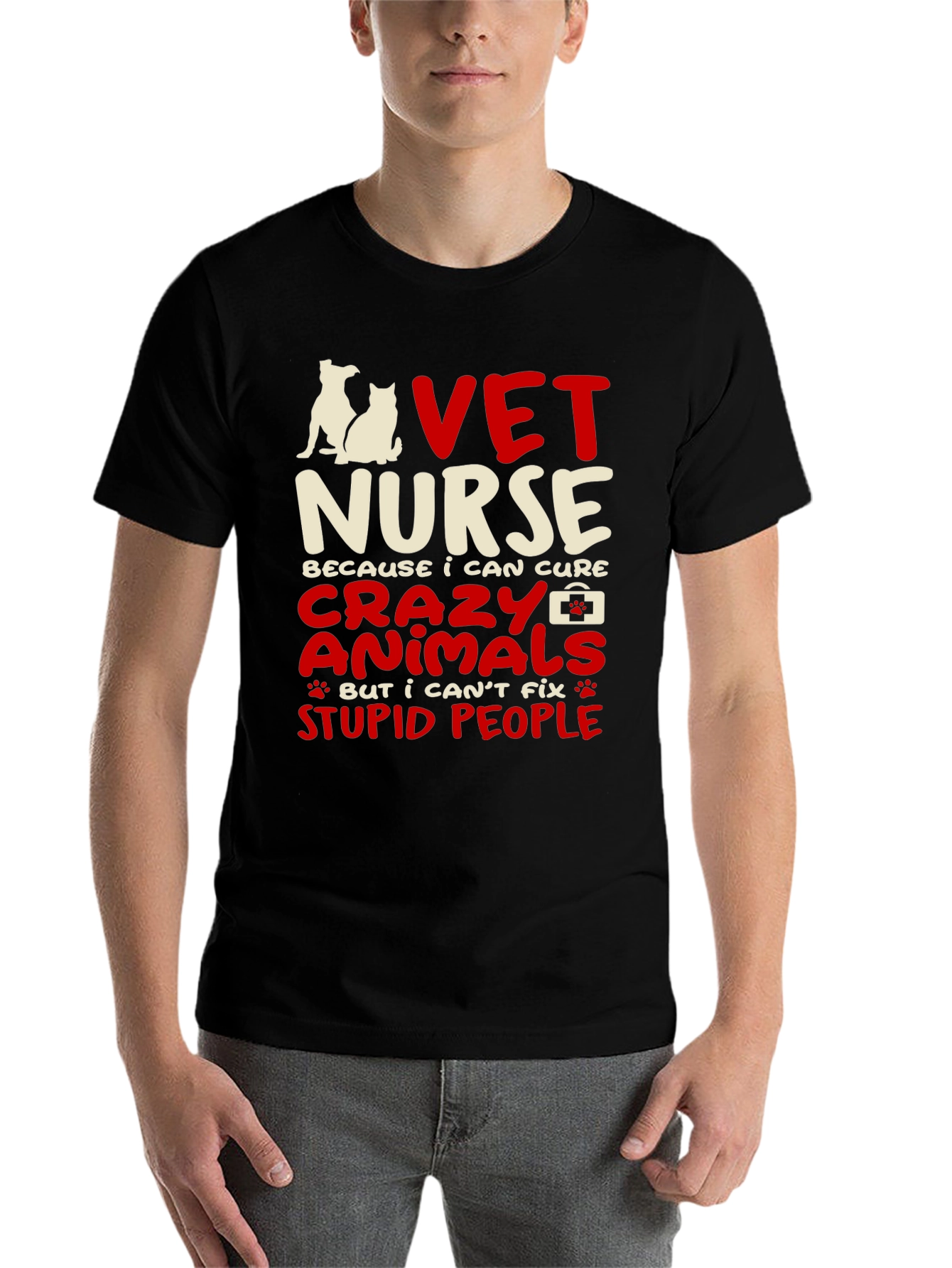 Black Vet Nurse T-Shirt: Cure Animals, Not Stupid People view 7