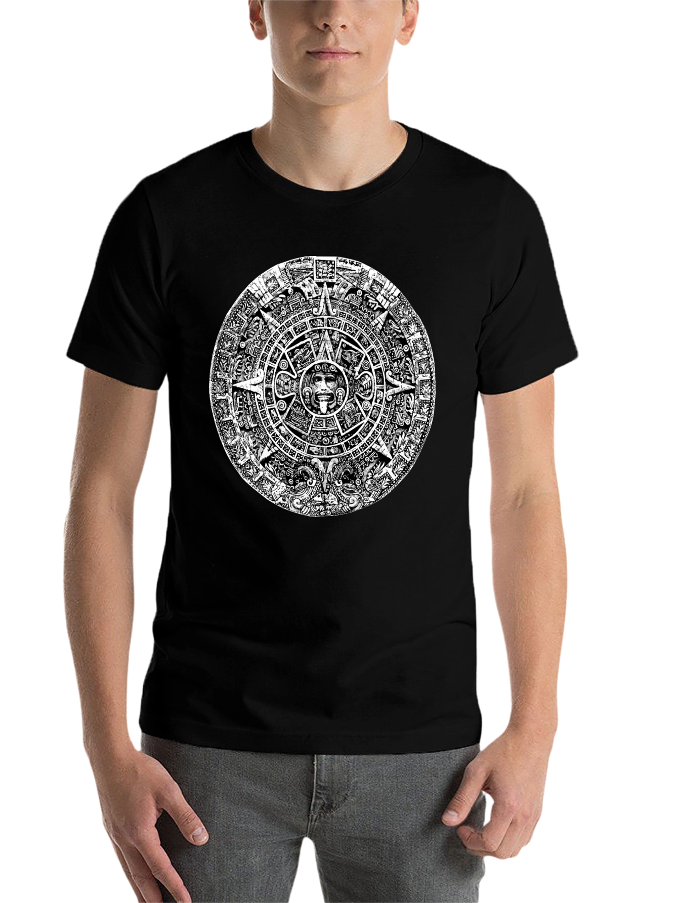 Black Aztec Calendar Graphic Tee - Black view 7