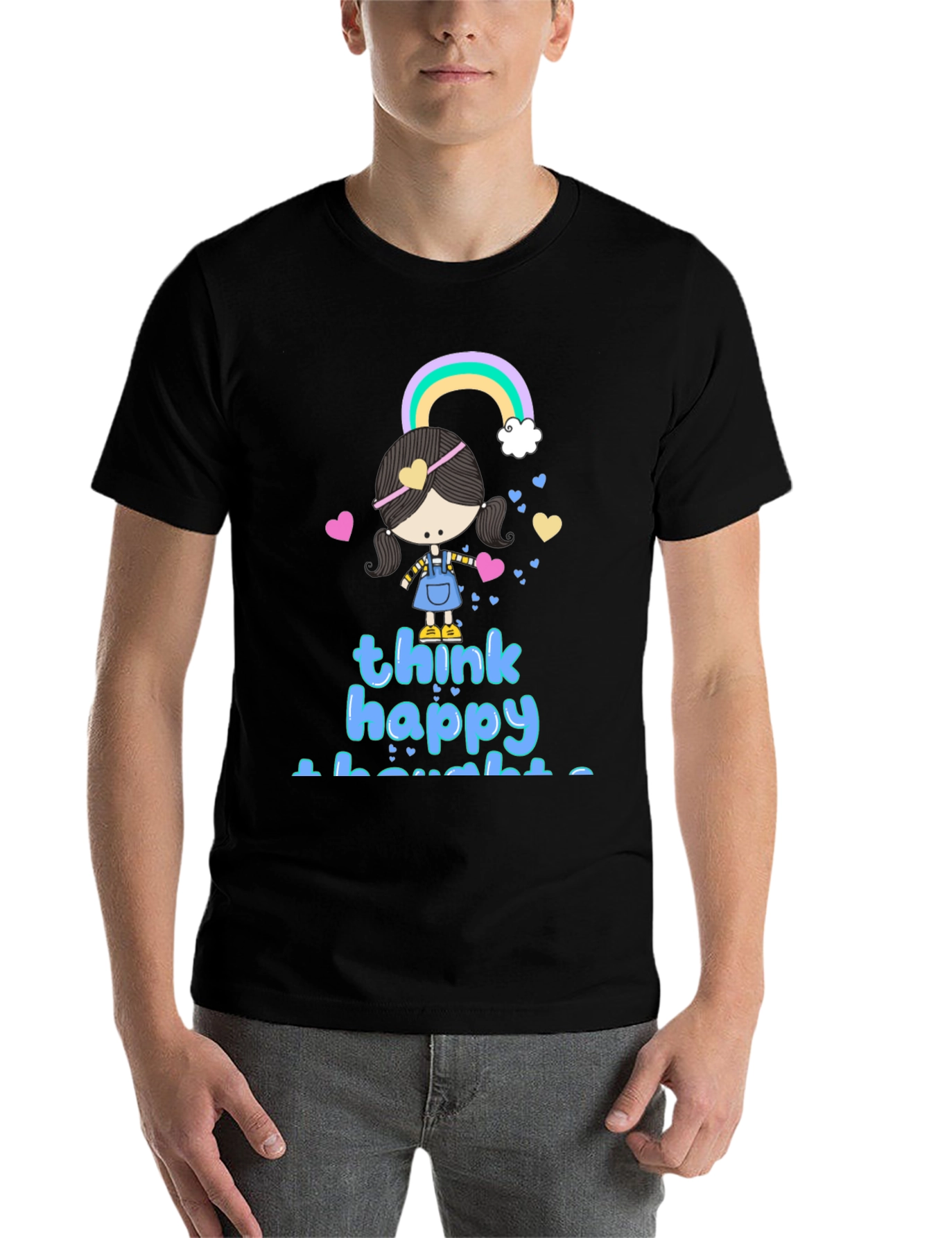 Black Think Happy Thoughts Graphic Tee view 7
