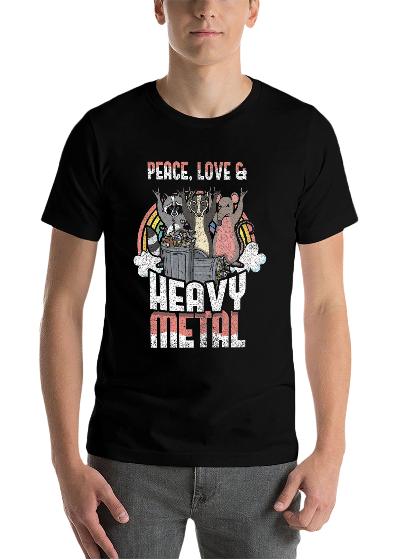 Black Peace, Love, Heavy Metal Graphic T-Shirt view 7