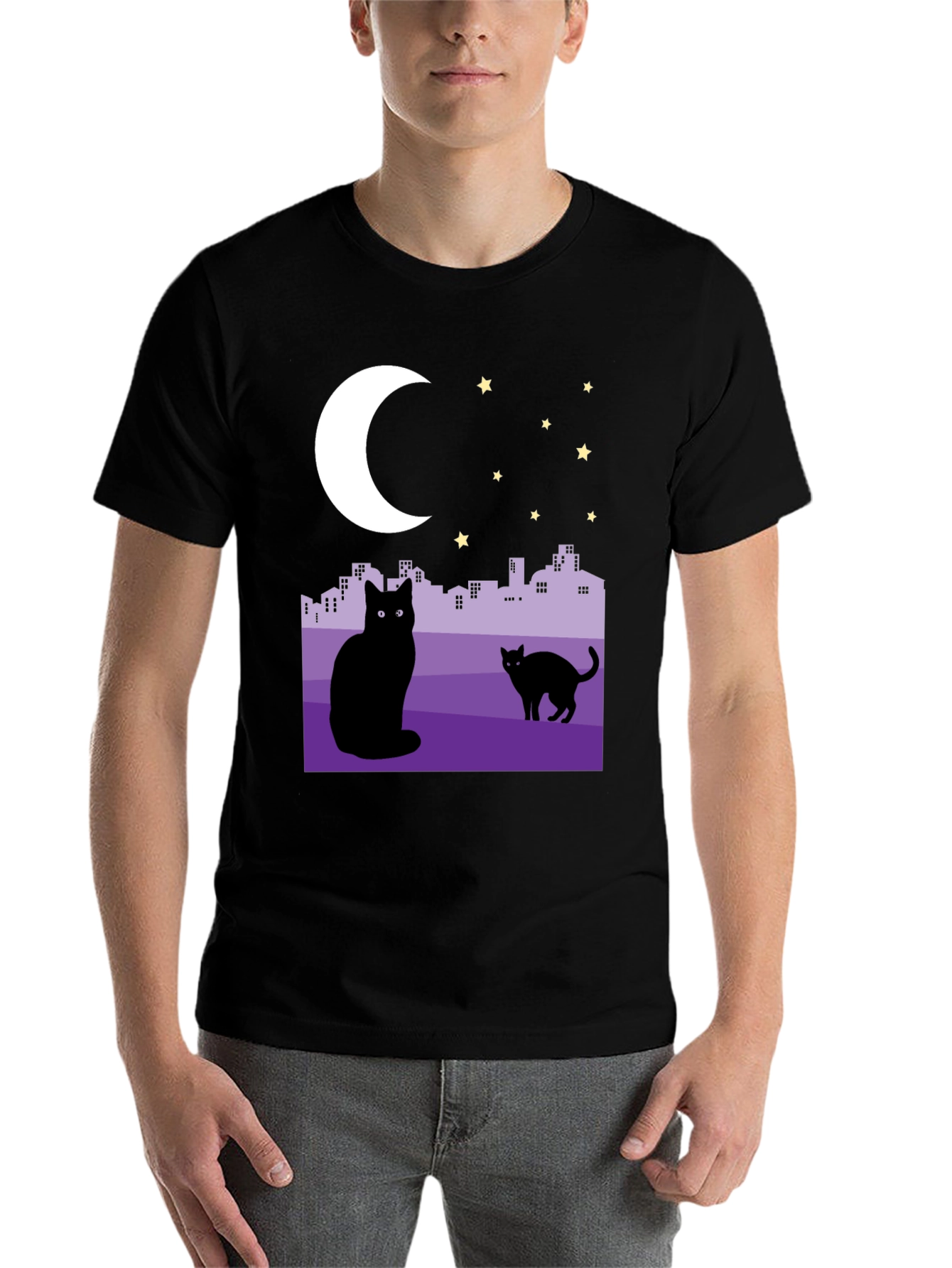 Black Cats Under the Moon Graphic T-Shirt view 7