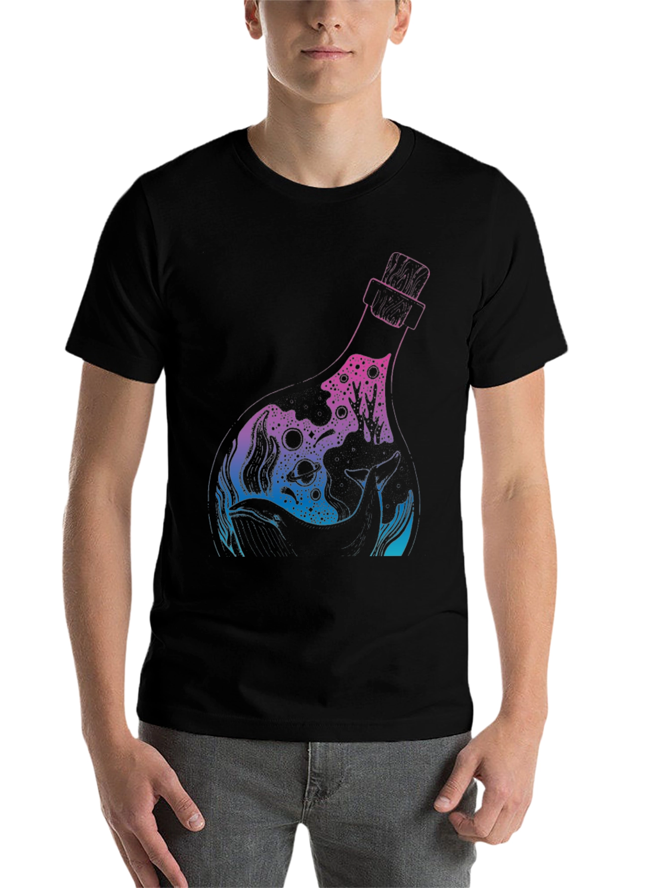 Black Whale Bottle Graphic Black T-Shirt view 7