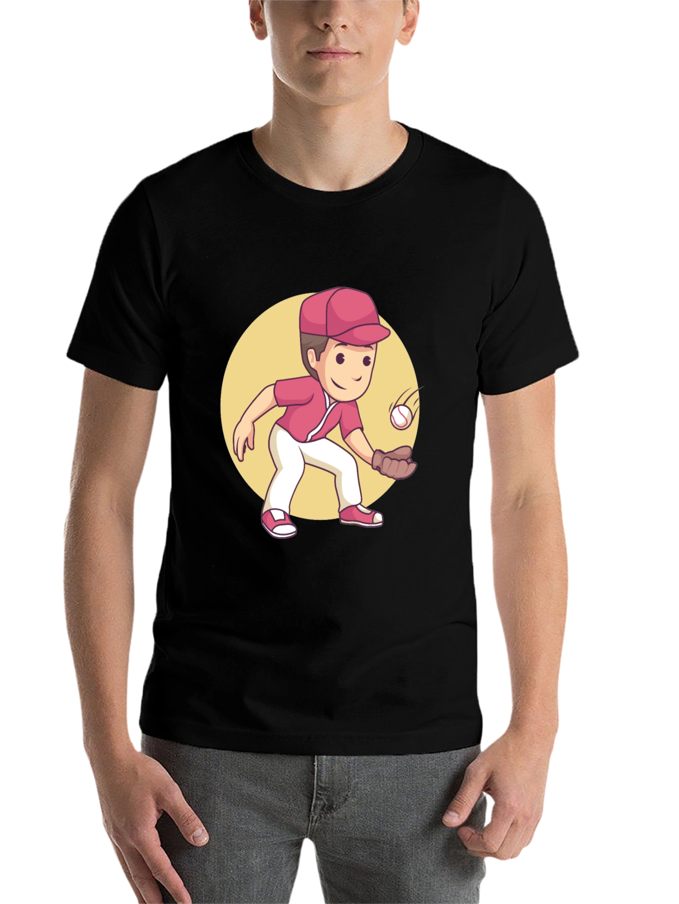 Black Cartoon Baseball Player Graphic Tee view 7