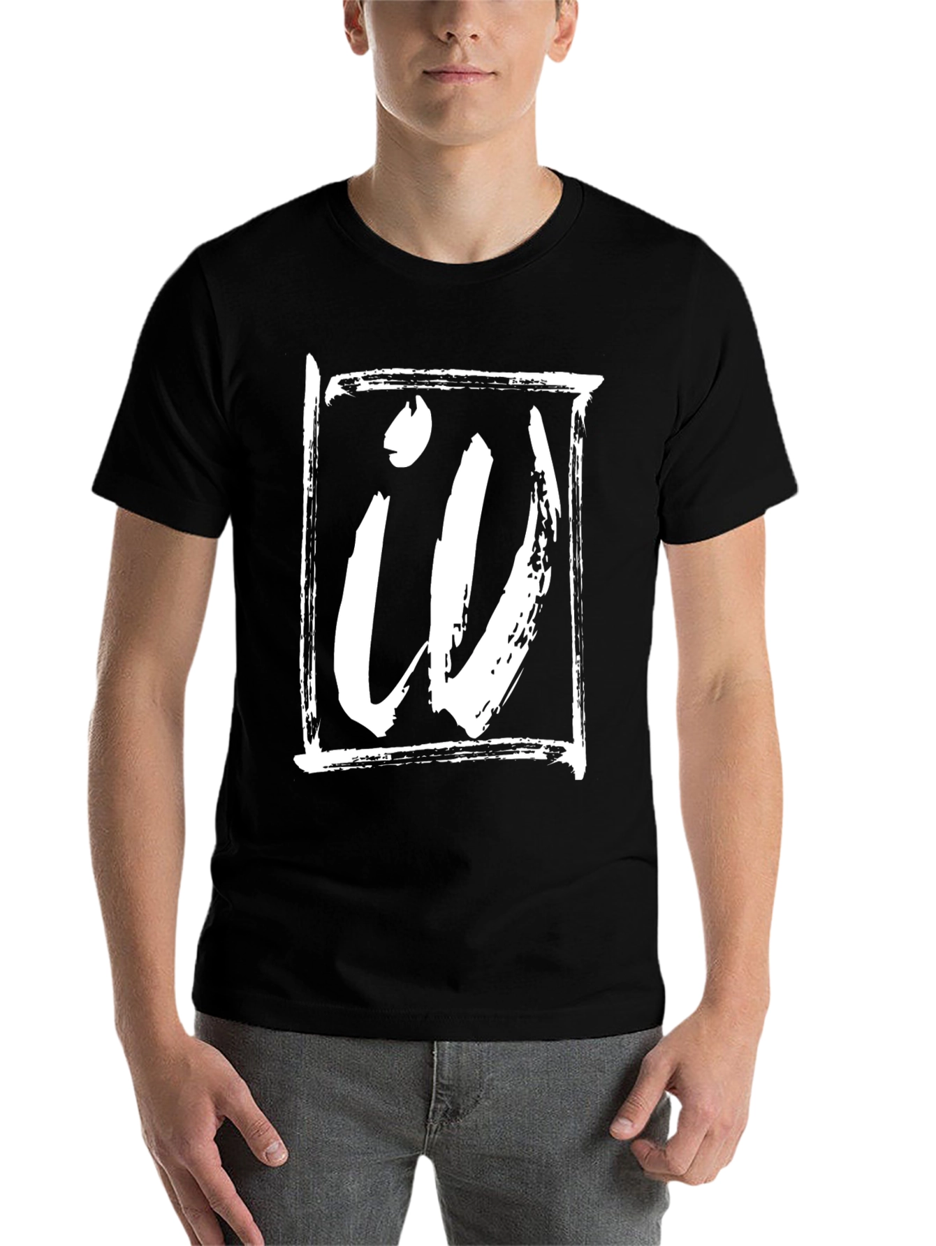 Black Bold Graphic Tee - Black with White Abstract Design view 7