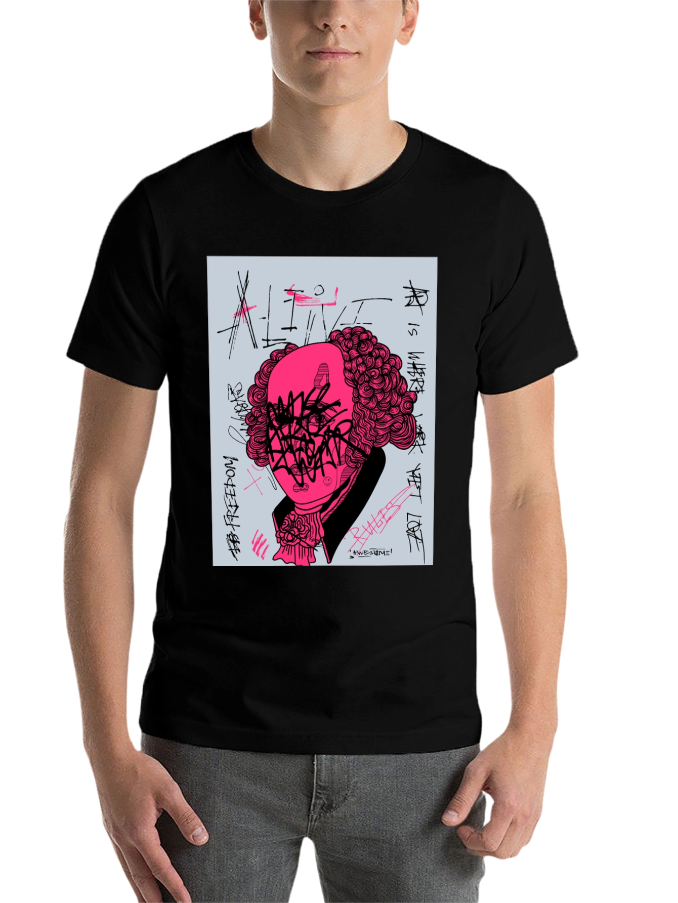 Black Graphic Print T-Shirt - Street Art Design view 7