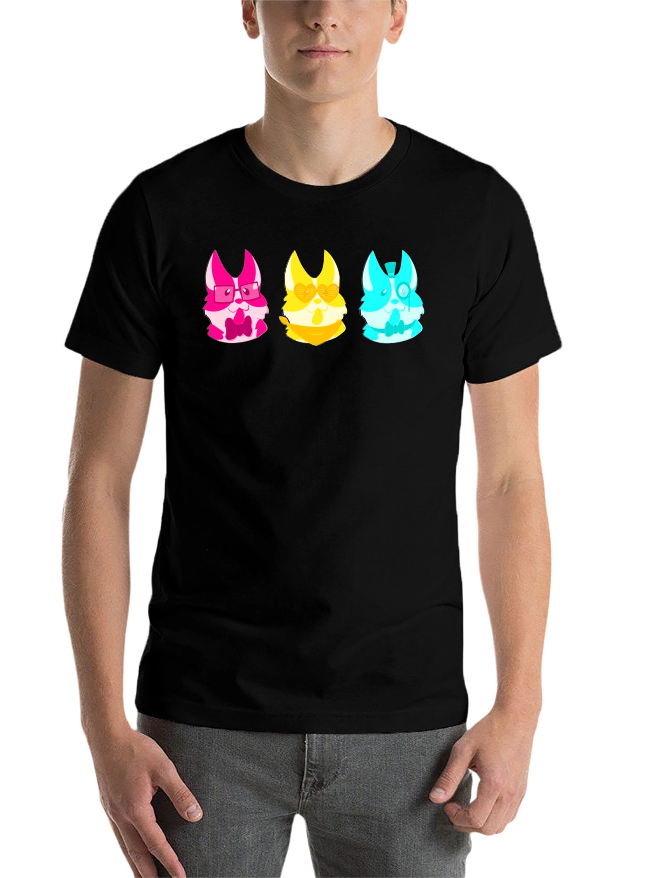 Black Trendy Tee with Kawaii Animal Character Trio view 7