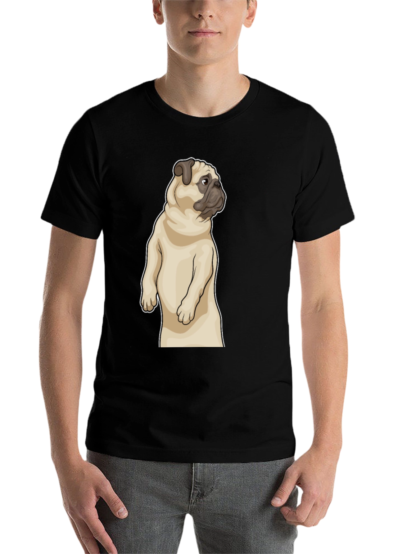 Black Pug Graphic Tee - Men's Black Short Sleeve Shirt view 7
