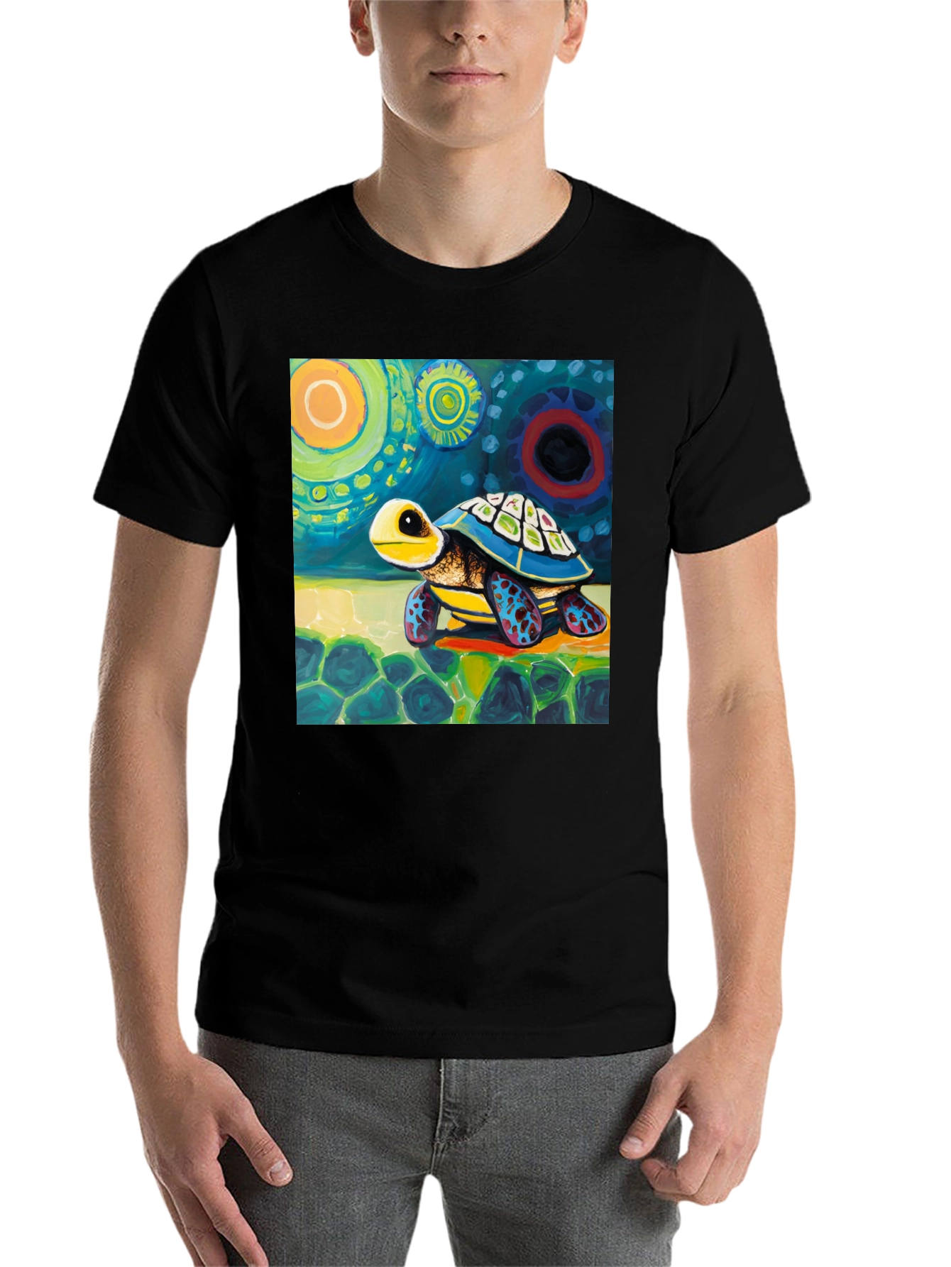 Black Artistic Turtle Graphic Tee - Unique Design view 7