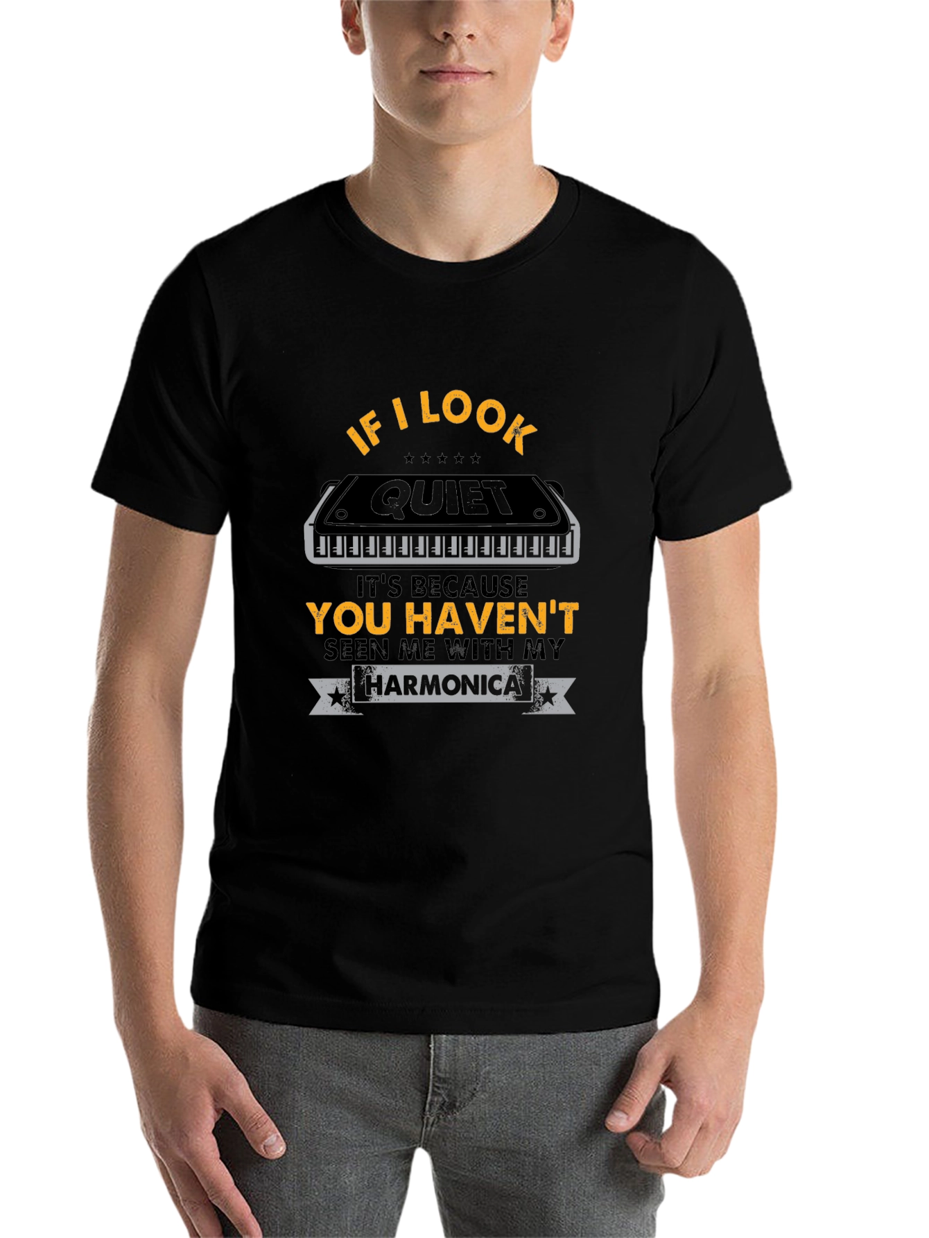 Black If I Look Quiet Harmonica T-Shirt view 7
