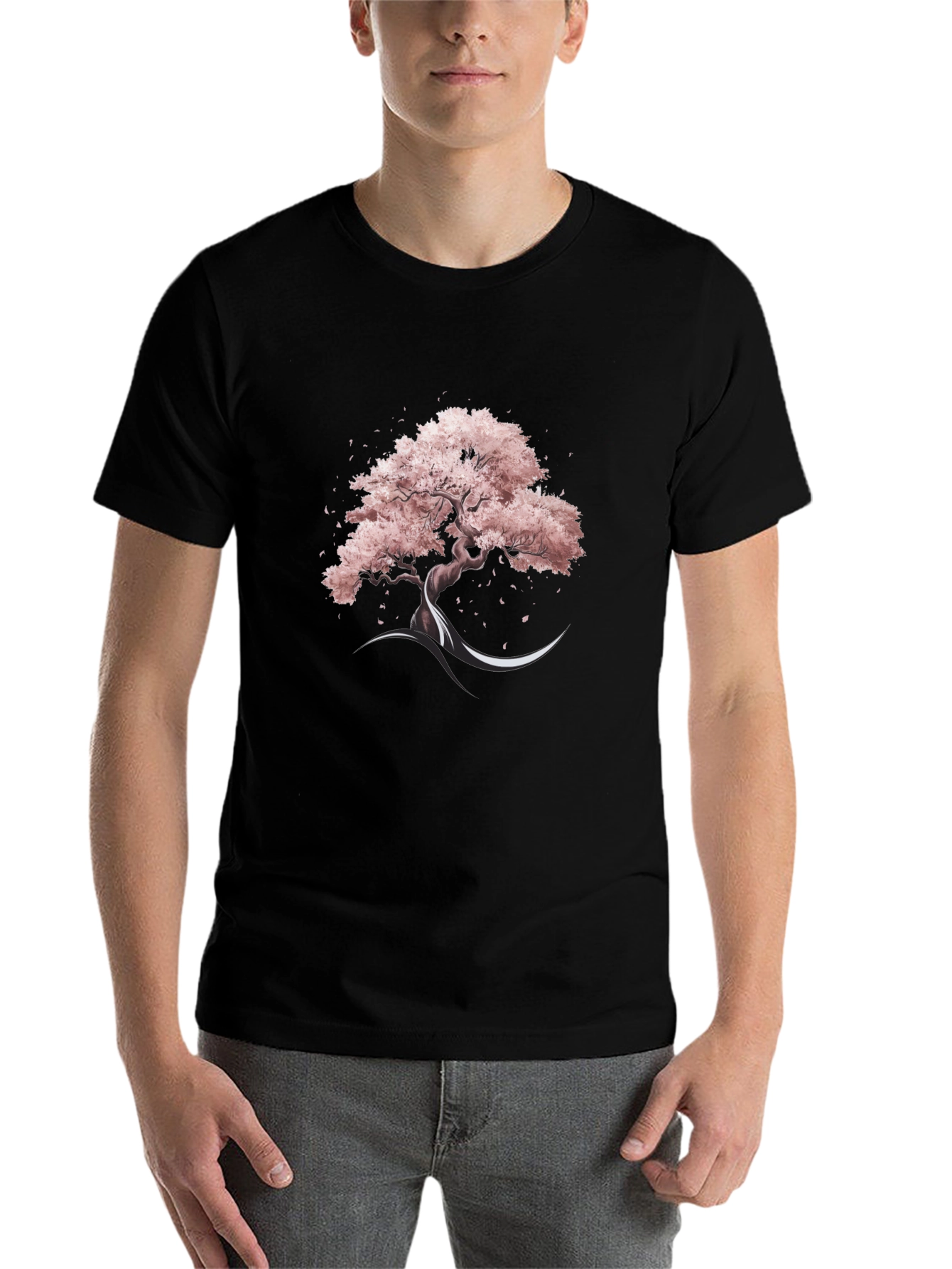 Black Sakura Tree Graphic Tee - Black Cotton Blend view 7