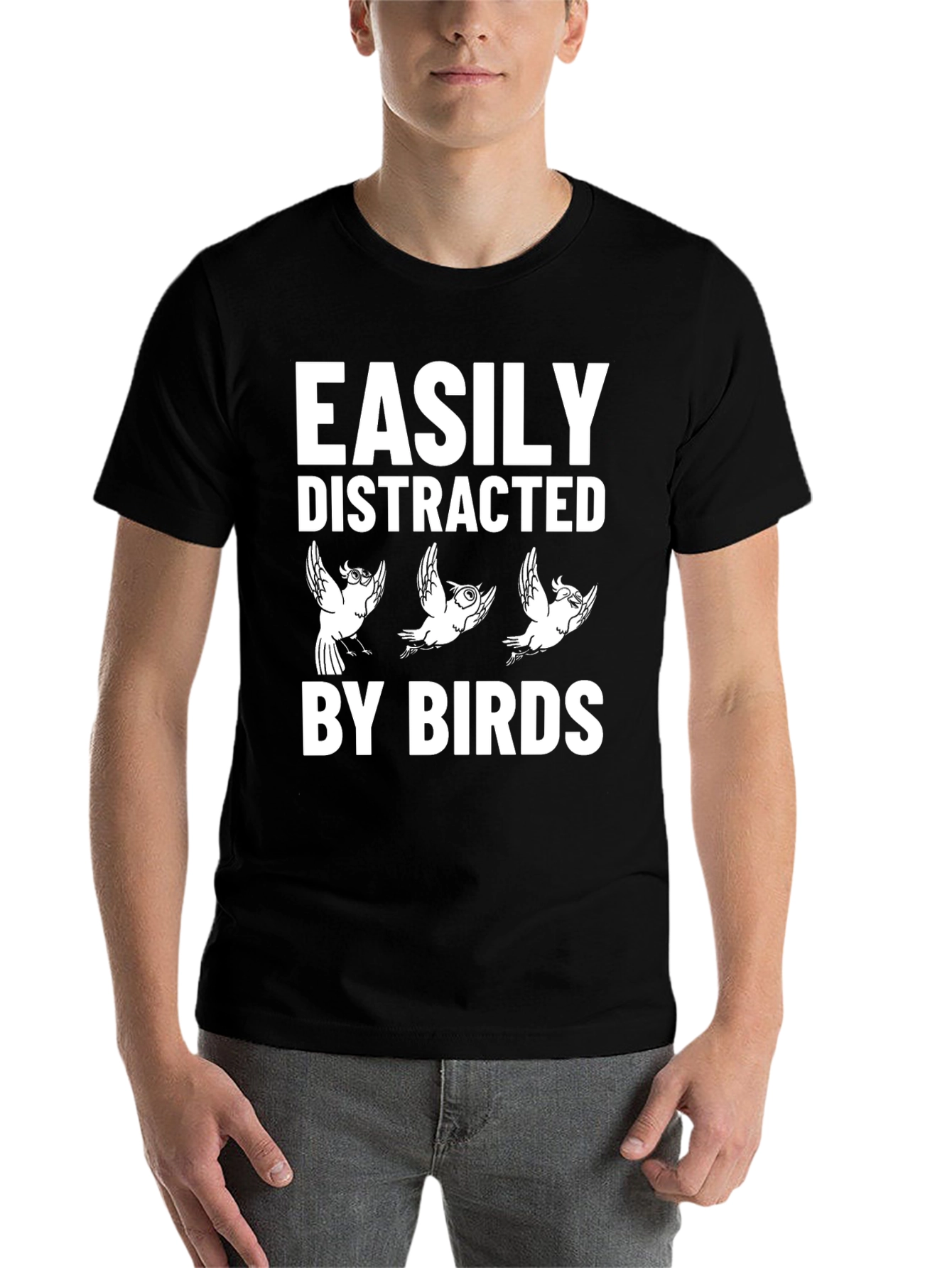 Black Easily Distracted By Birds T-Shirt view 7