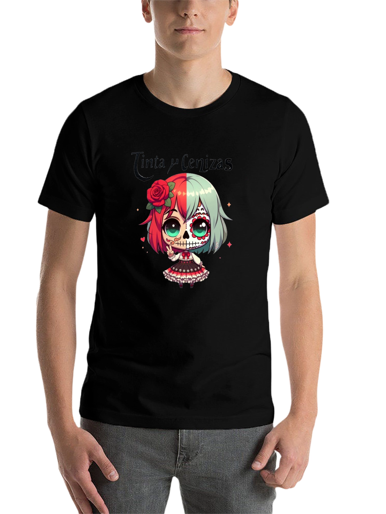 Black Sugar Skull Girl Anime T-Shirt view 7