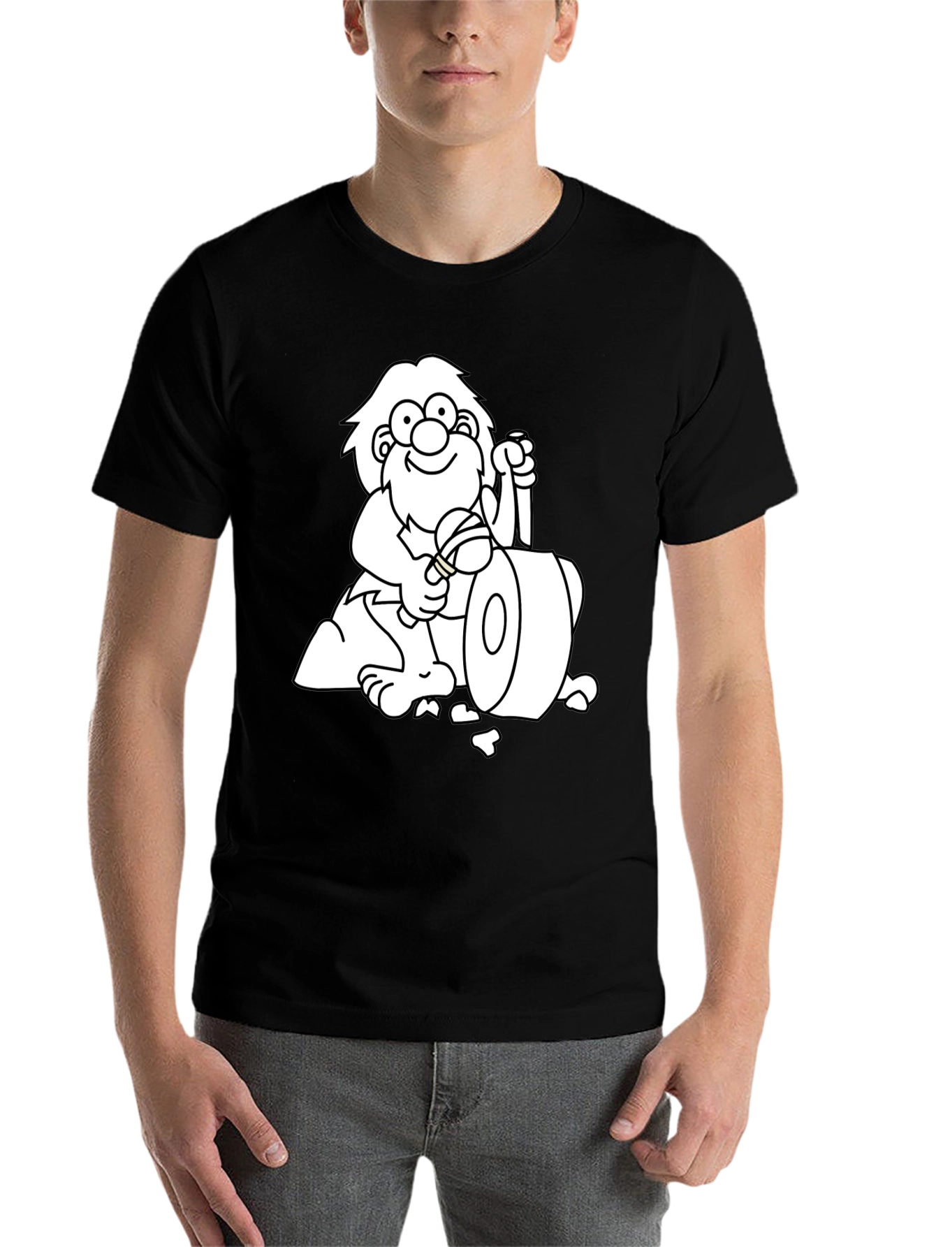 Black Cartoon Caveman Graphic Tee - Black view 7