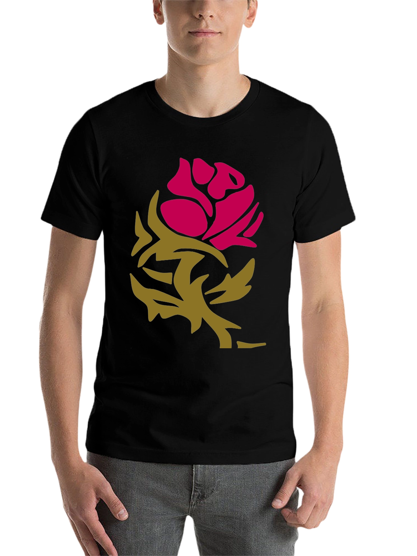 Black Stylish Rose Graphic Black T-Shirt view 7