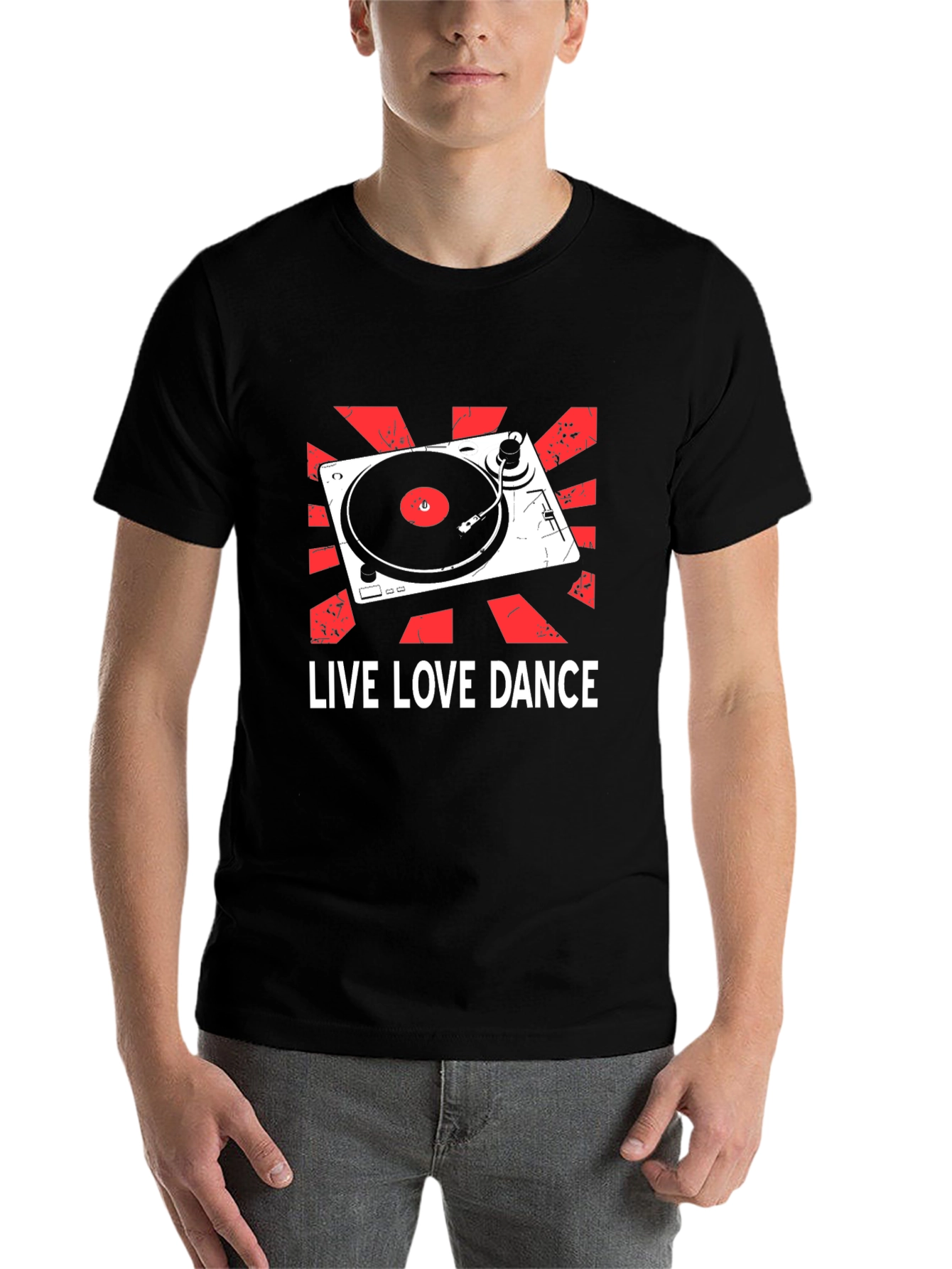 Black Live Love Dance DJ Turntable Graphic T-Shirt view 7