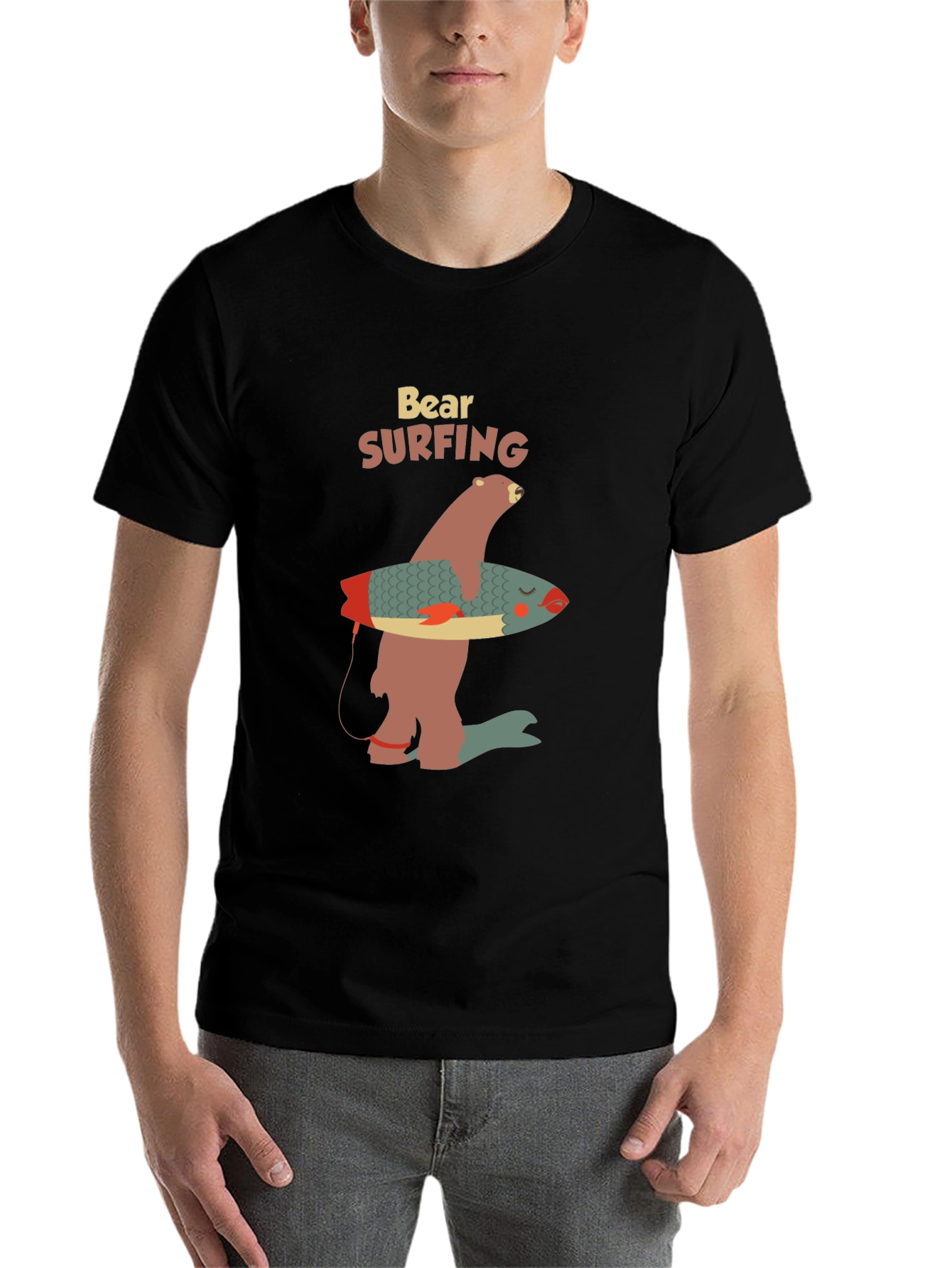 Black Bear Surfing Graphic Tee - Cool Casual Wear view 7