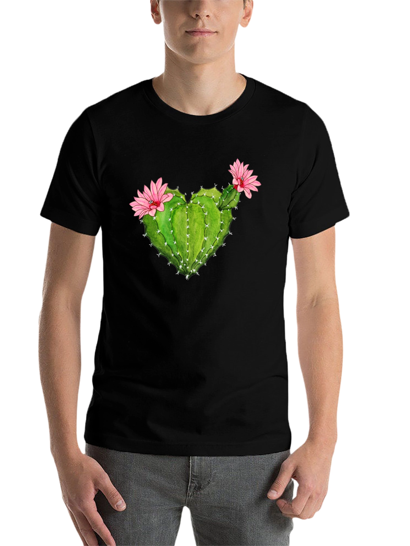 Black Cactus Heart Flower Graphic T-Shirt view 7