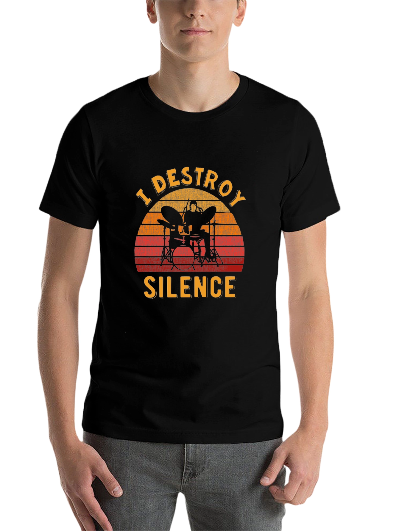 Black I Destroy Silence Drummer T-Shirt view 7