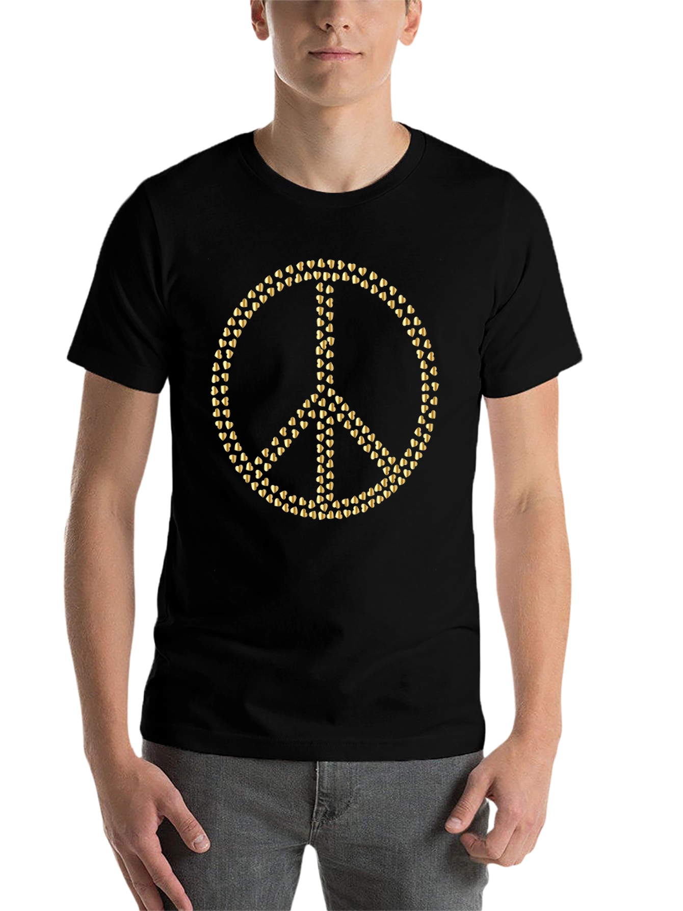 Black Gold Heart Peace Sign Black T-Shirt view 7